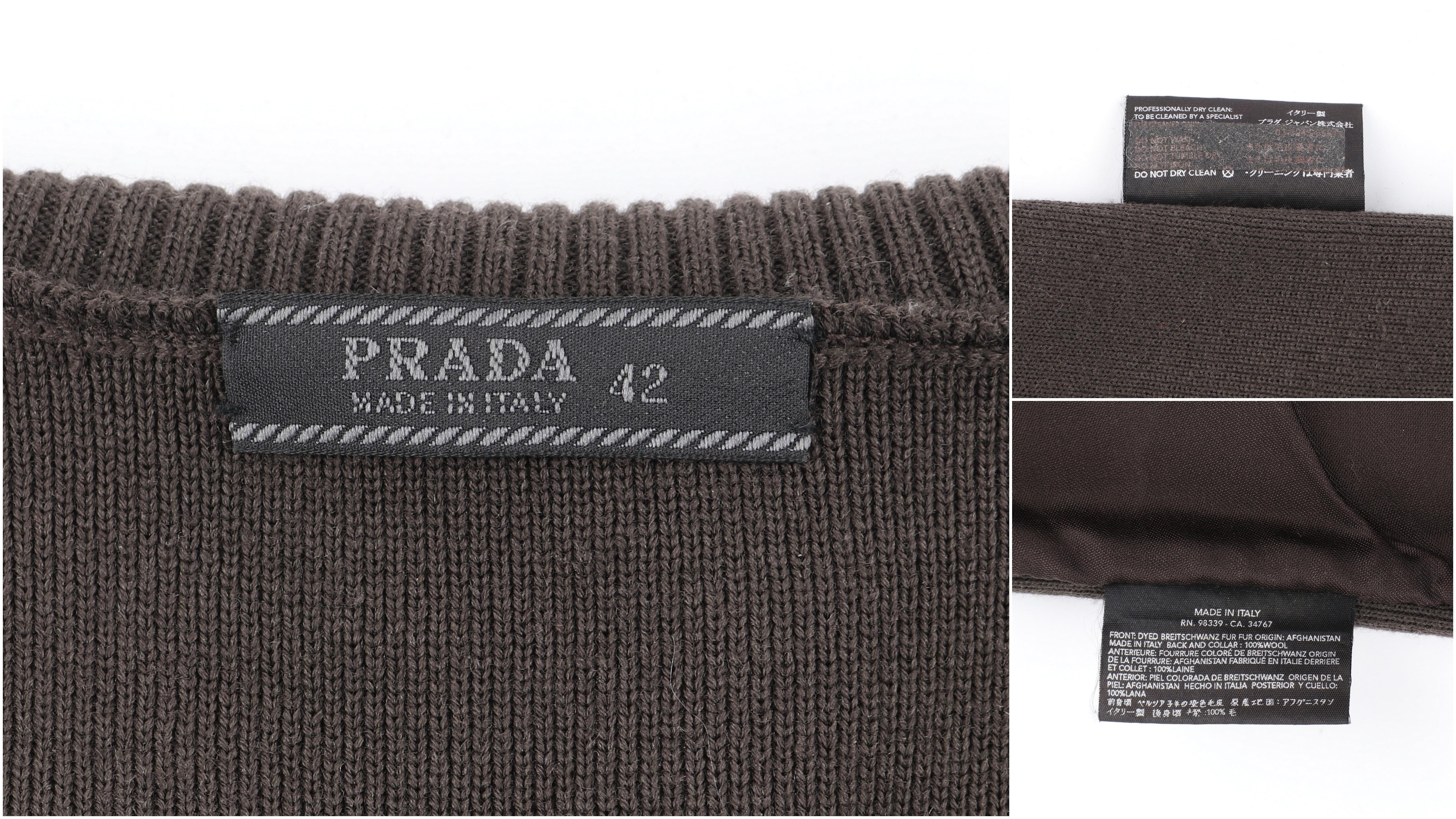 PRADA c.1990's Brown Knit Wool Dyed Lamb Fur Sleeveless Pullover Turtleneck Top For Sale 5