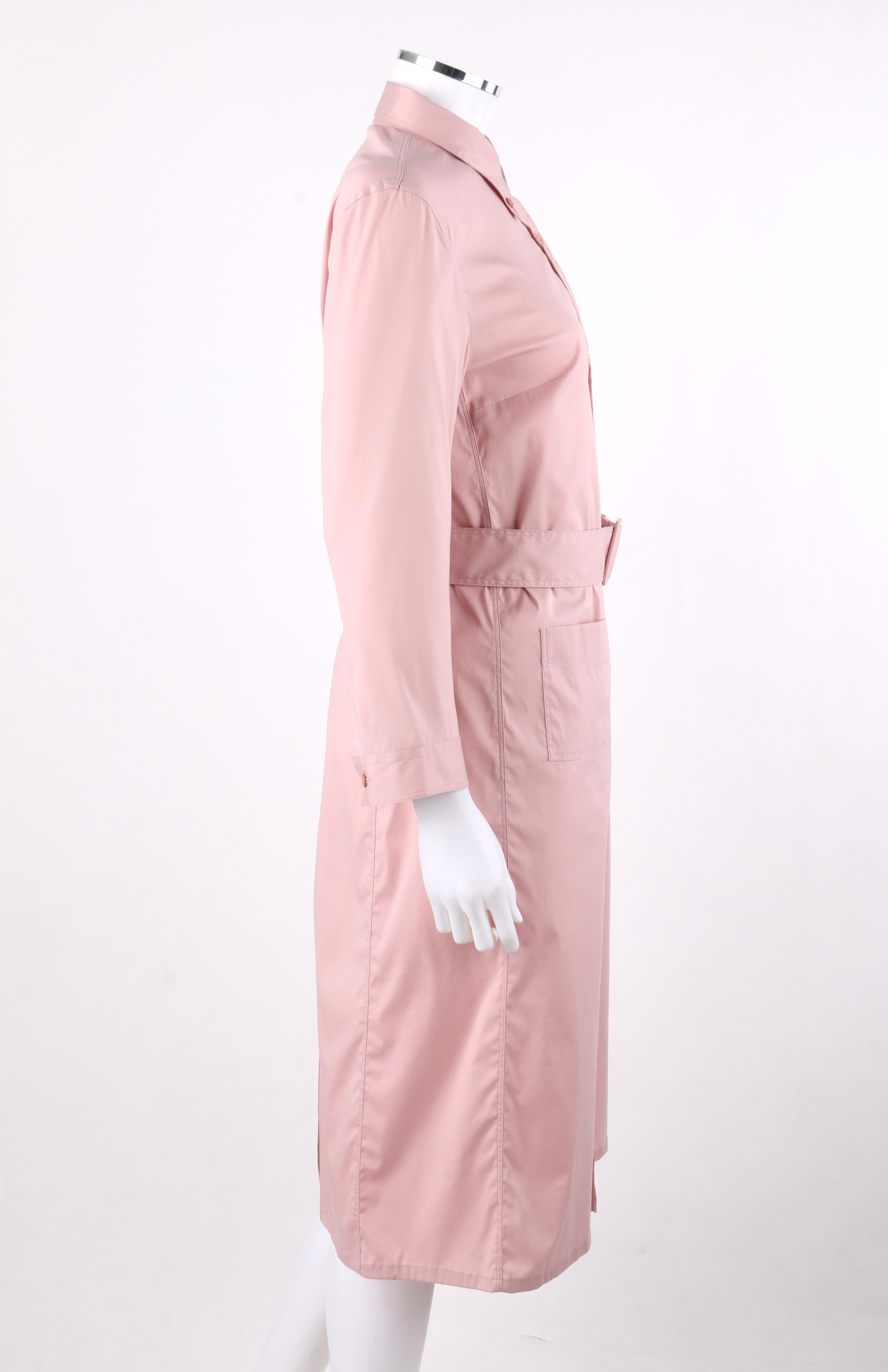 Women's PRADA c.2000’s Pink Button Down Patch Pocket Belted Long Sleeve Shirt Dress