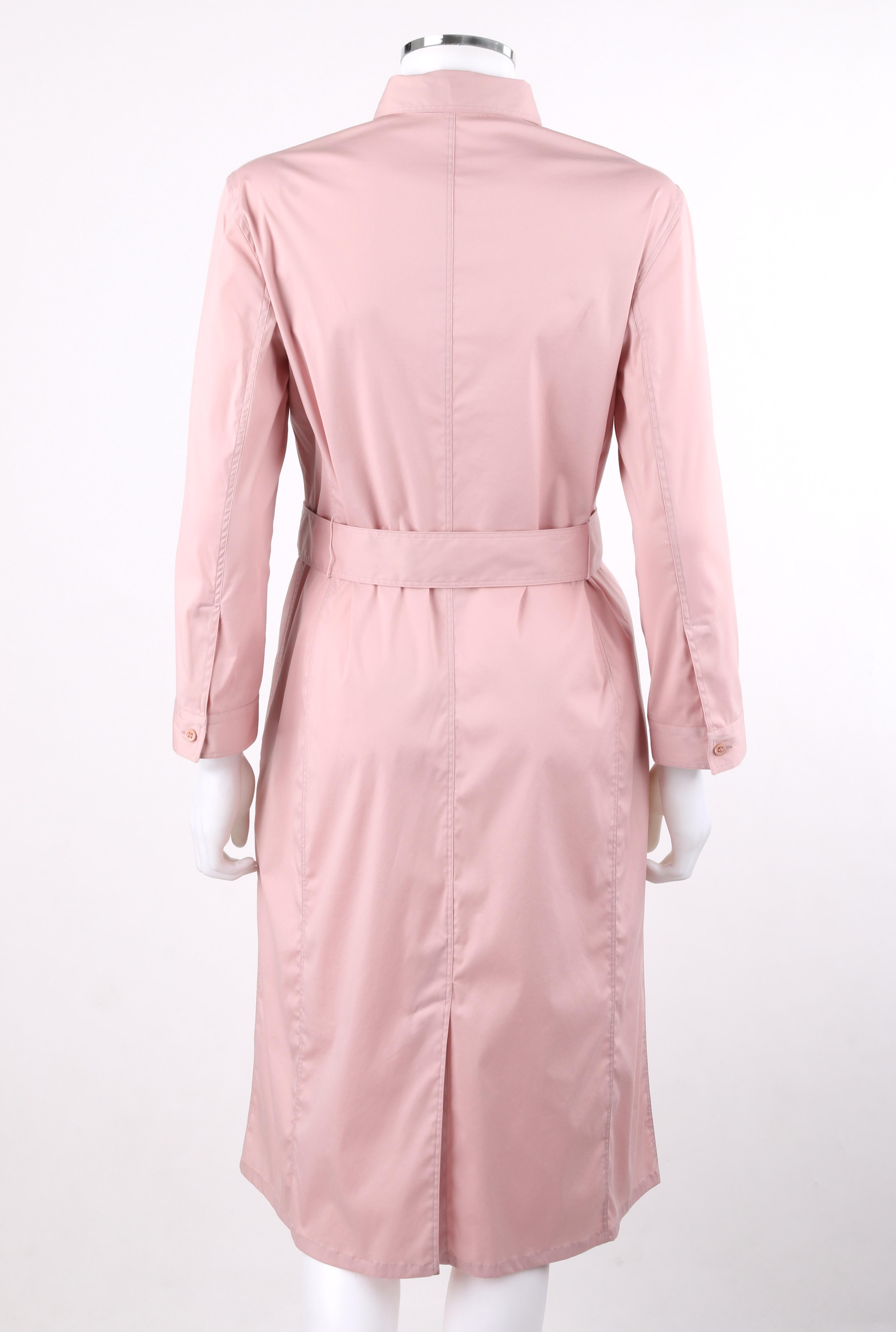 PRADA c.2000’s Pink Button Down Patch Pocket Belted Long Sleeve Shirt Dress 1