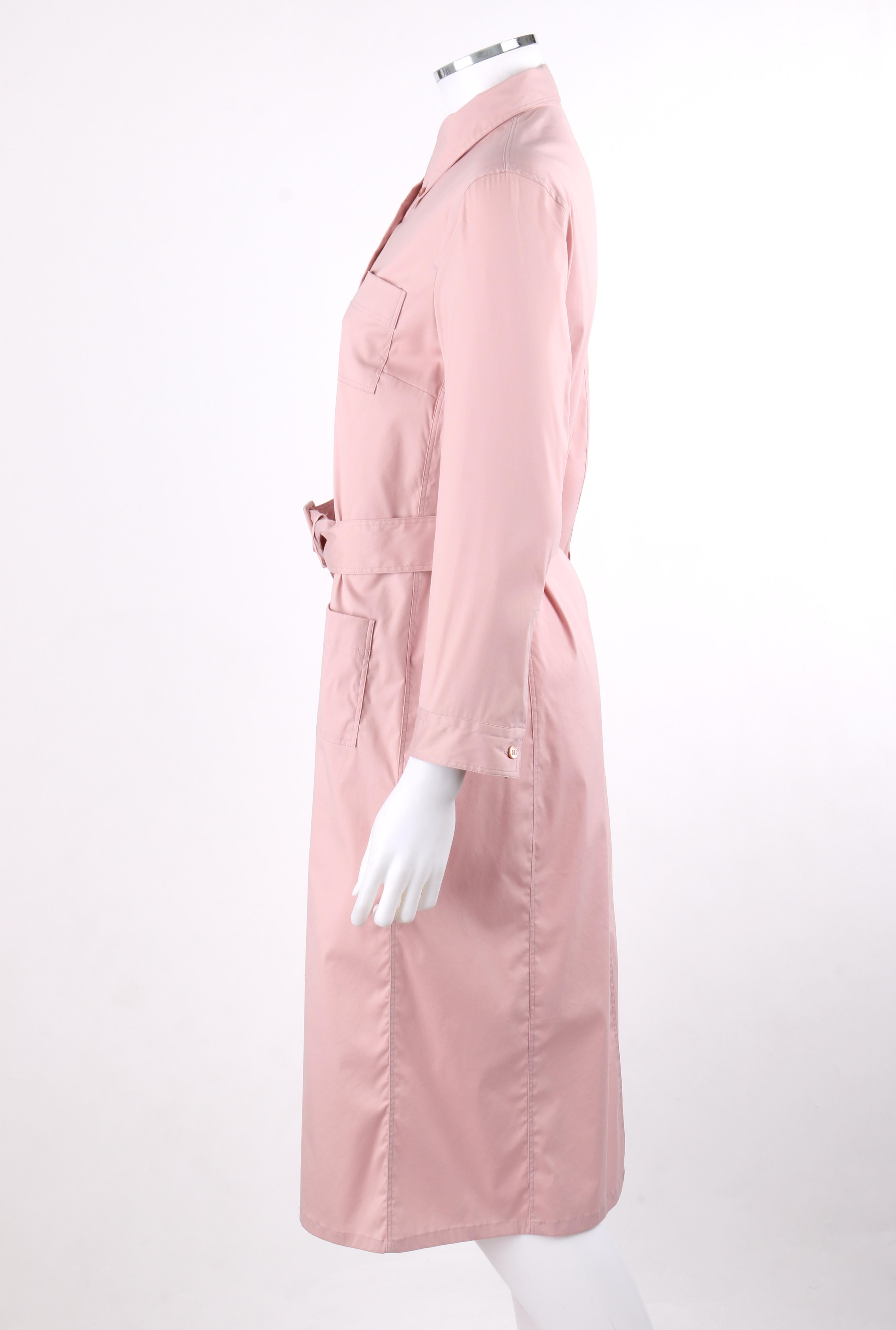PRADA c.2000’s Pink Button Down Patch Pocket Belted Long Sleeve Shirt Dress 2