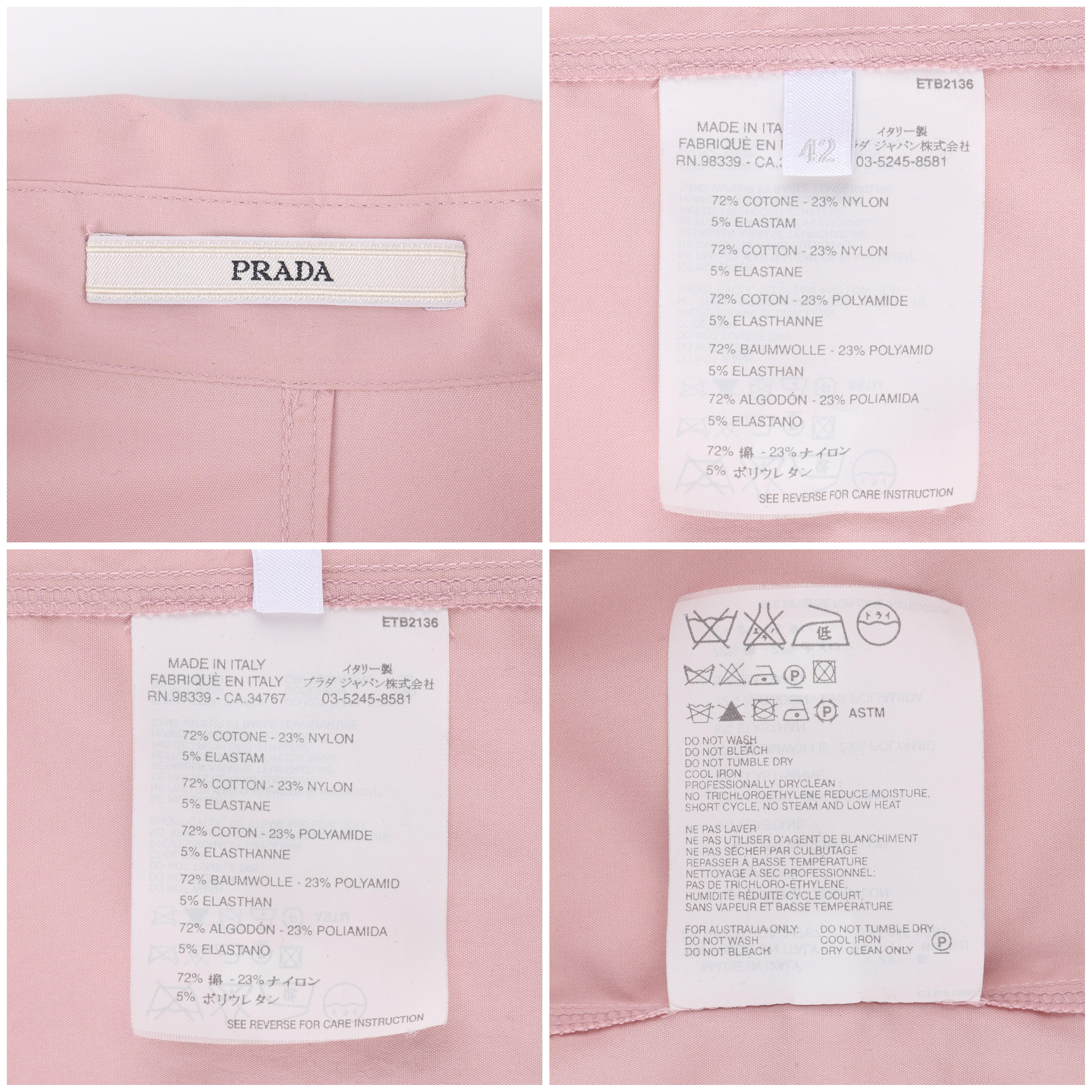 PRADA c.2000’s Pink Button Down Patch Pocket Belted Long Sleeve Shirt Dress 4
