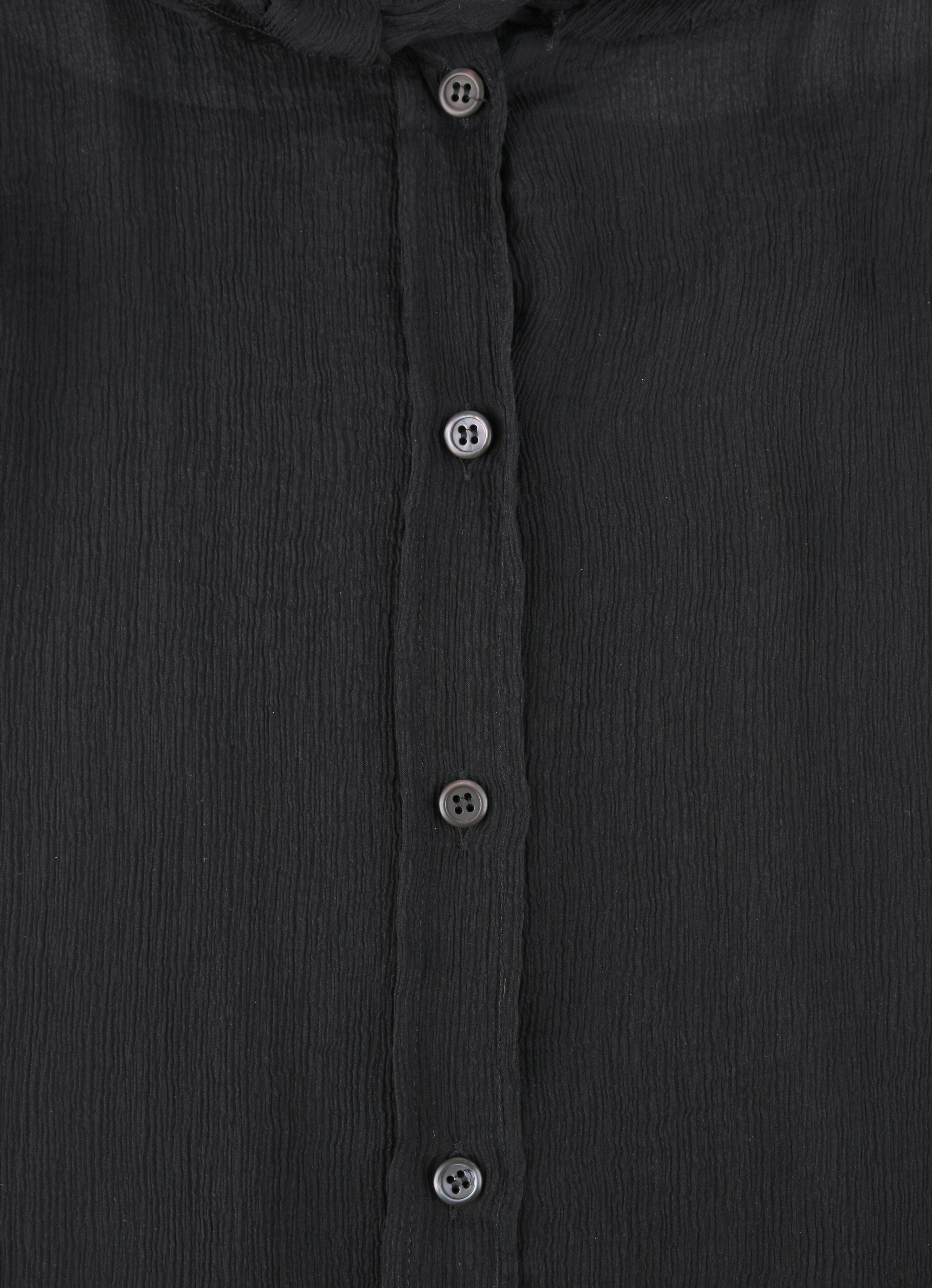 PRADA c.2006 Black Ruffle Trim Neckline Silk Chiffon Crepe Semi Sheer Blouse Top In Good Condition In Thiensville, WI