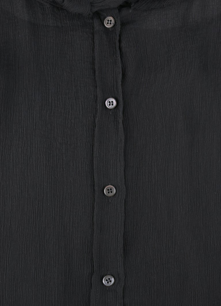 PRADA c.2006 Black Ruffle Trim Neckline Silk Chiffon Crepe Semi Sheer Blouse Top For Sale 2