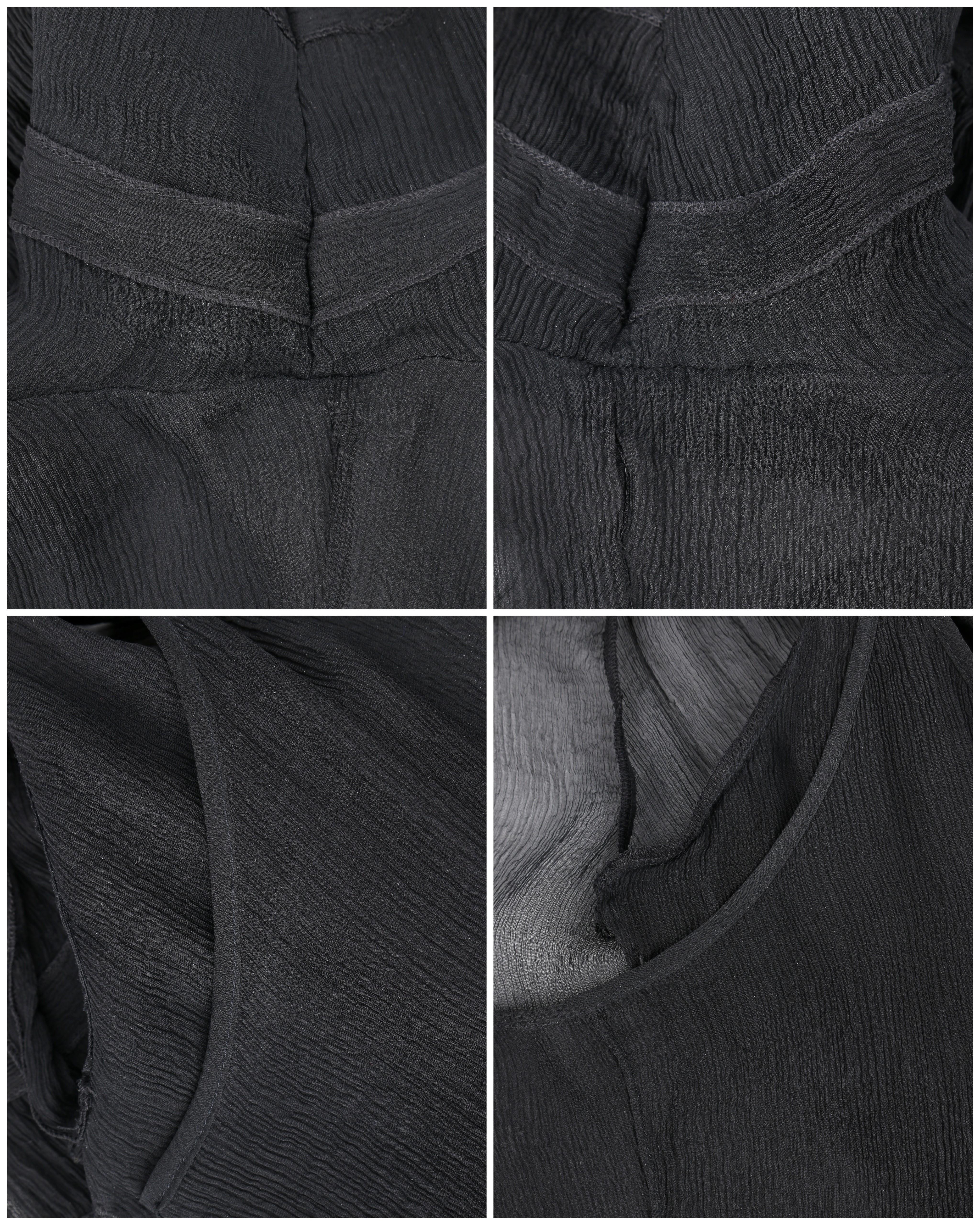 PRADA c.2006 Black Ruffle Trim Neckline Silk Chiffon Crepe Semi Sheer Blouse Top 1