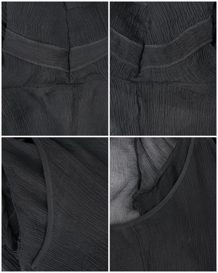 PRADA c.2006 Black Ruffle Trim Neckline Silk Chiffon Crepe Semi Sheer Blouse Top For Sale 4