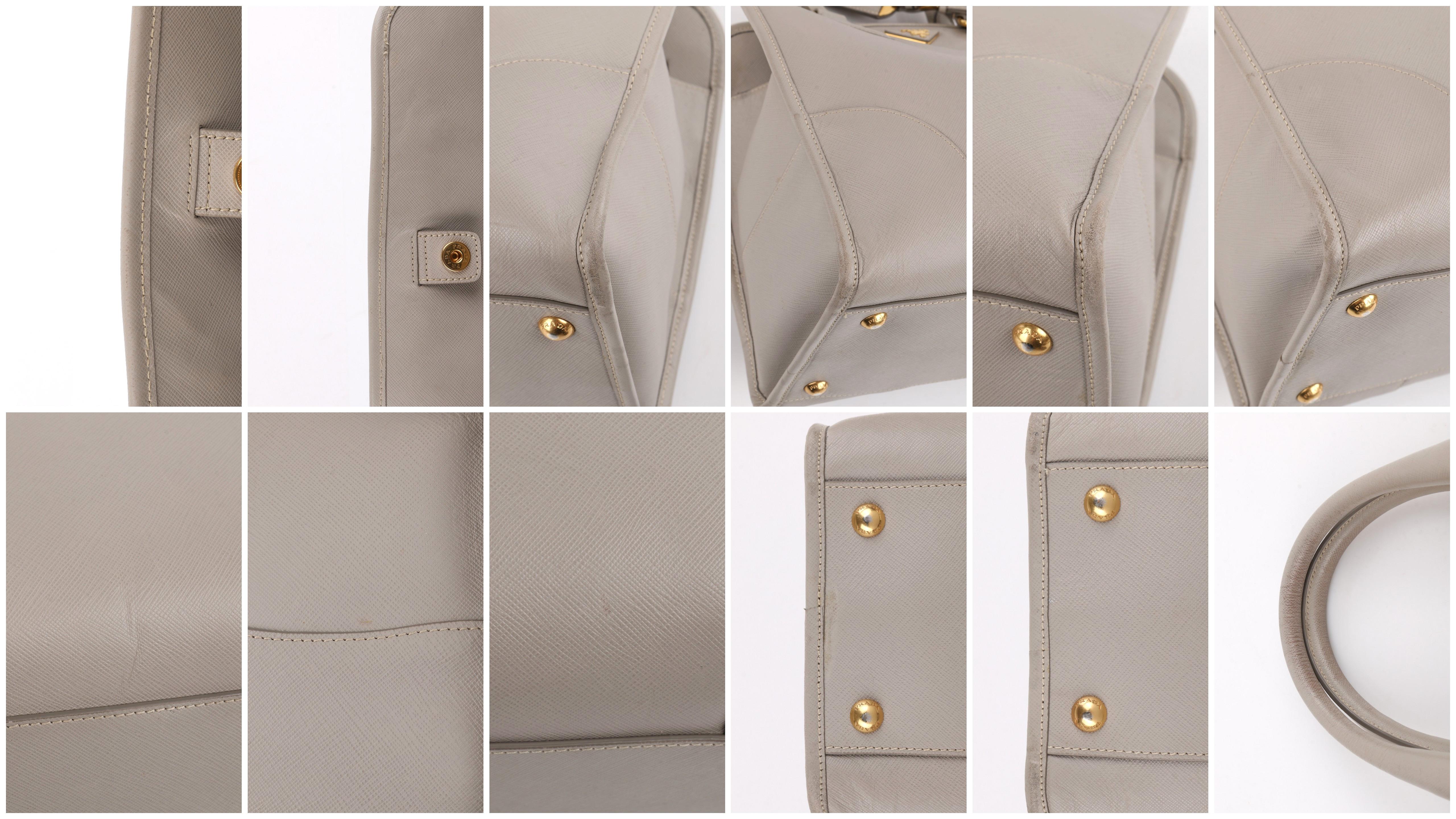 PRADA c.2011 “Saffiano Lux” Pomice Grey Leather Tote + Strap Large Handbag 3