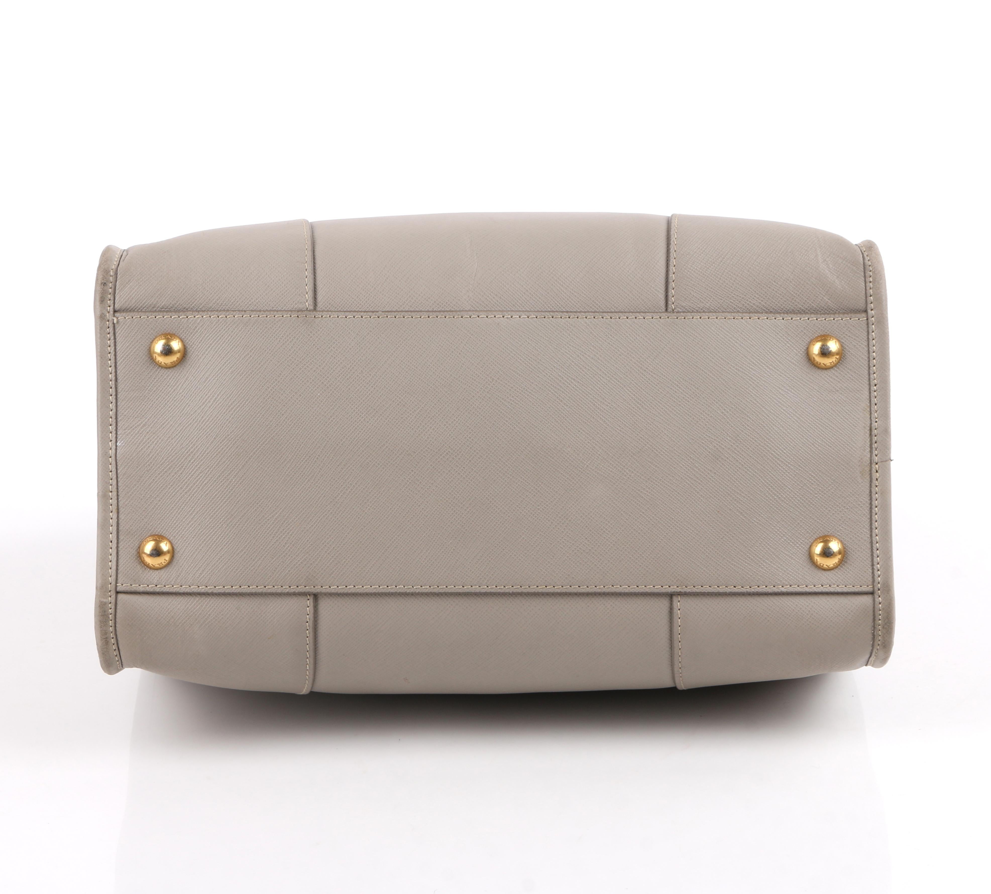 Gray PRADA c.2011 “Saffiano Lux” Pomice Grey Leather Tote + Strap Large Handbag