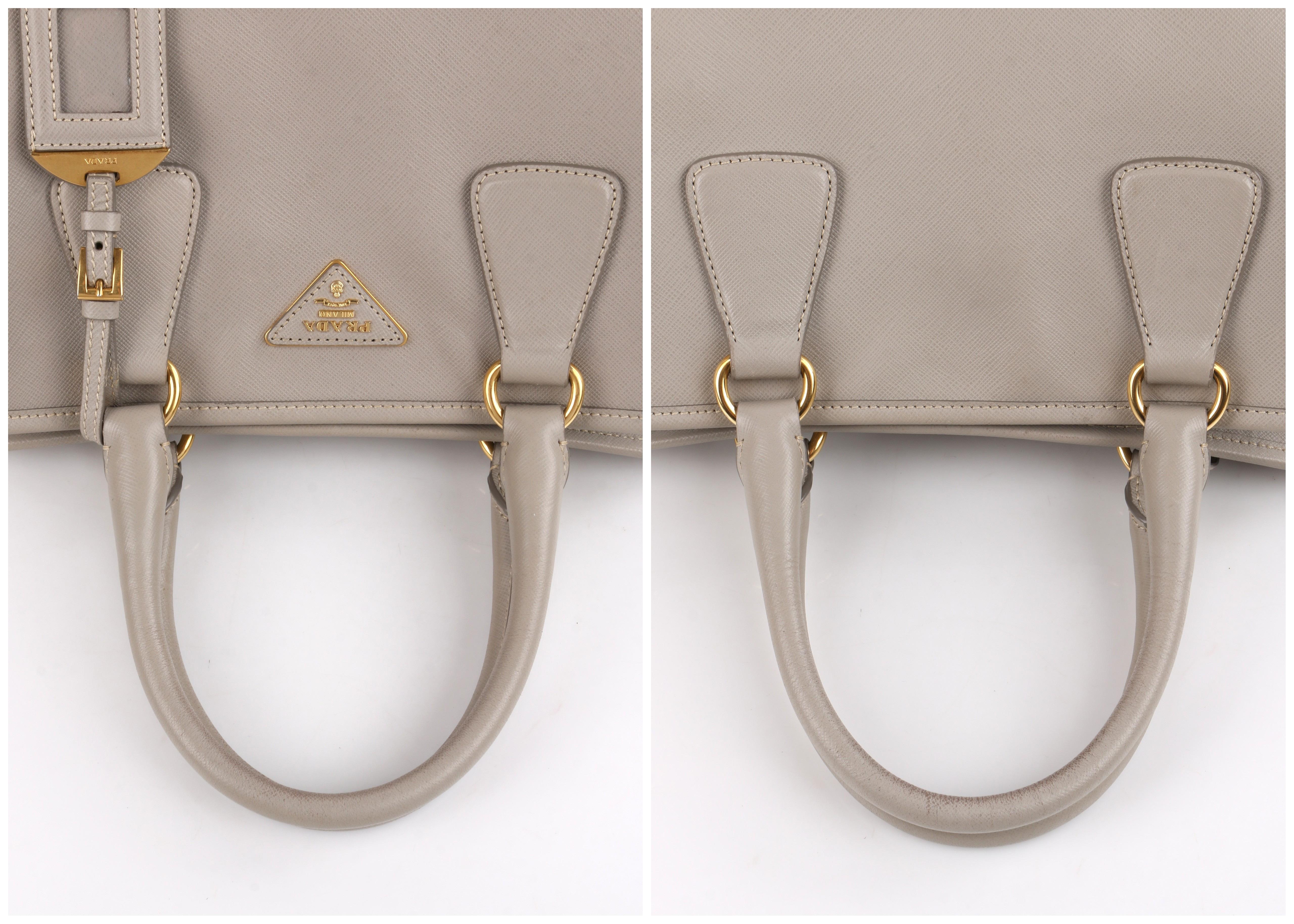 Women's PRADA c.2011 “Saffiano Lux” Pomice Grey Leather Tote + Strap Large Handbag