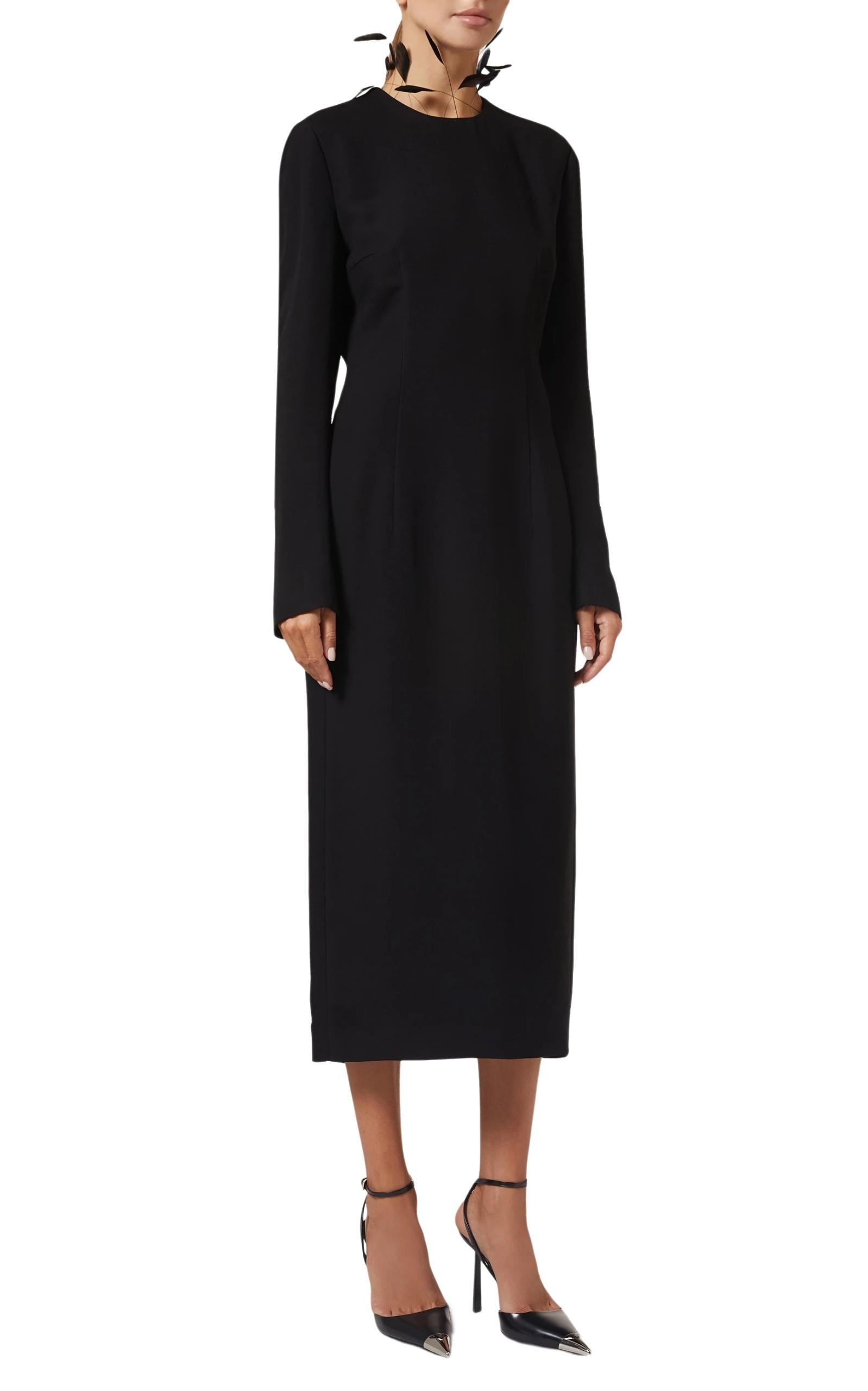 Black Prada Cady Feather Embellished Midi Dress IT 42 For Sale
