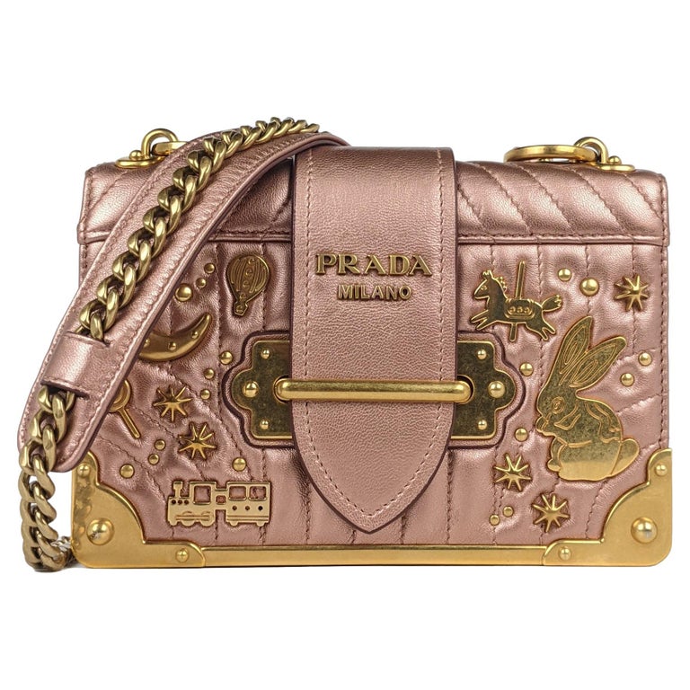 Prada Cahier Antico Mordo Stud Small Pink Gold Leather Cross Body Bag ...