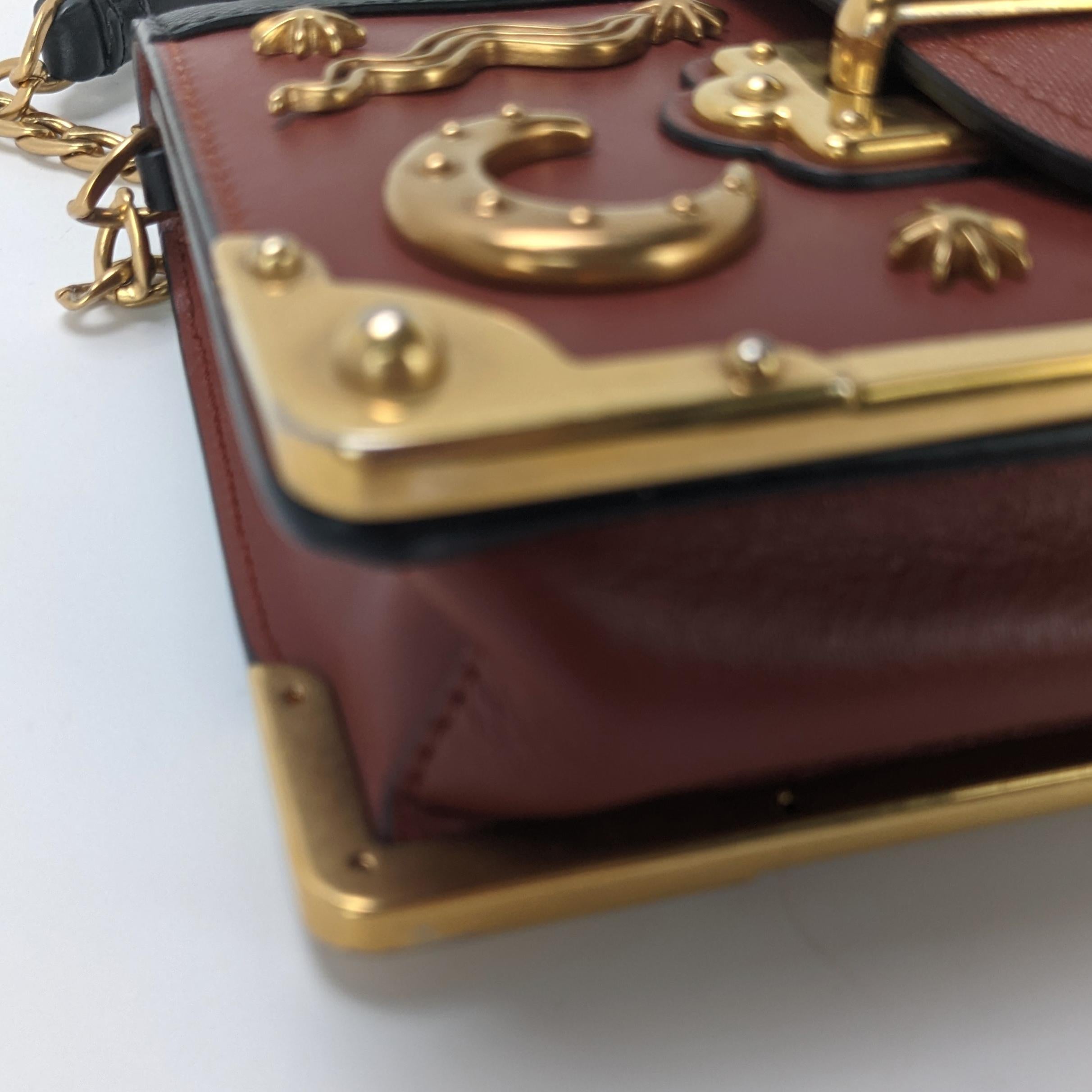 Prada Cahier Astrology Moon Star Brown Leather Crossbody Bag In Excellent Condition In Denver, CO