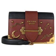 Prada Cahier Astrology Moon Star Brown Leather Cross Body Bag