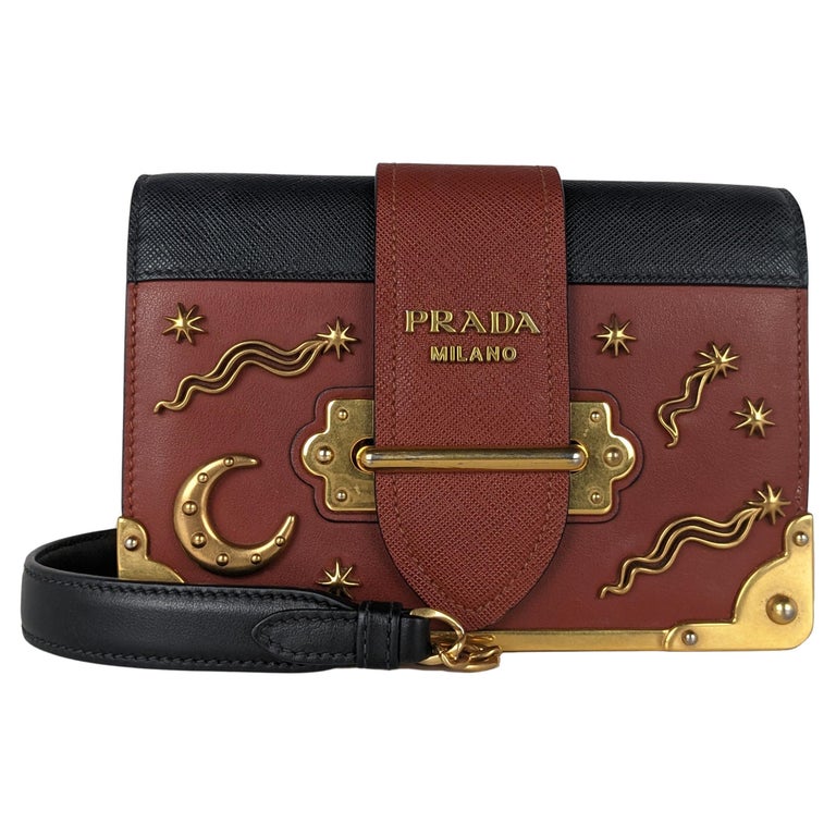 Sac à bandoulière Prada Cahier Astrology en cuir marron avec étoiles de  lune En vente sur 1stDibs