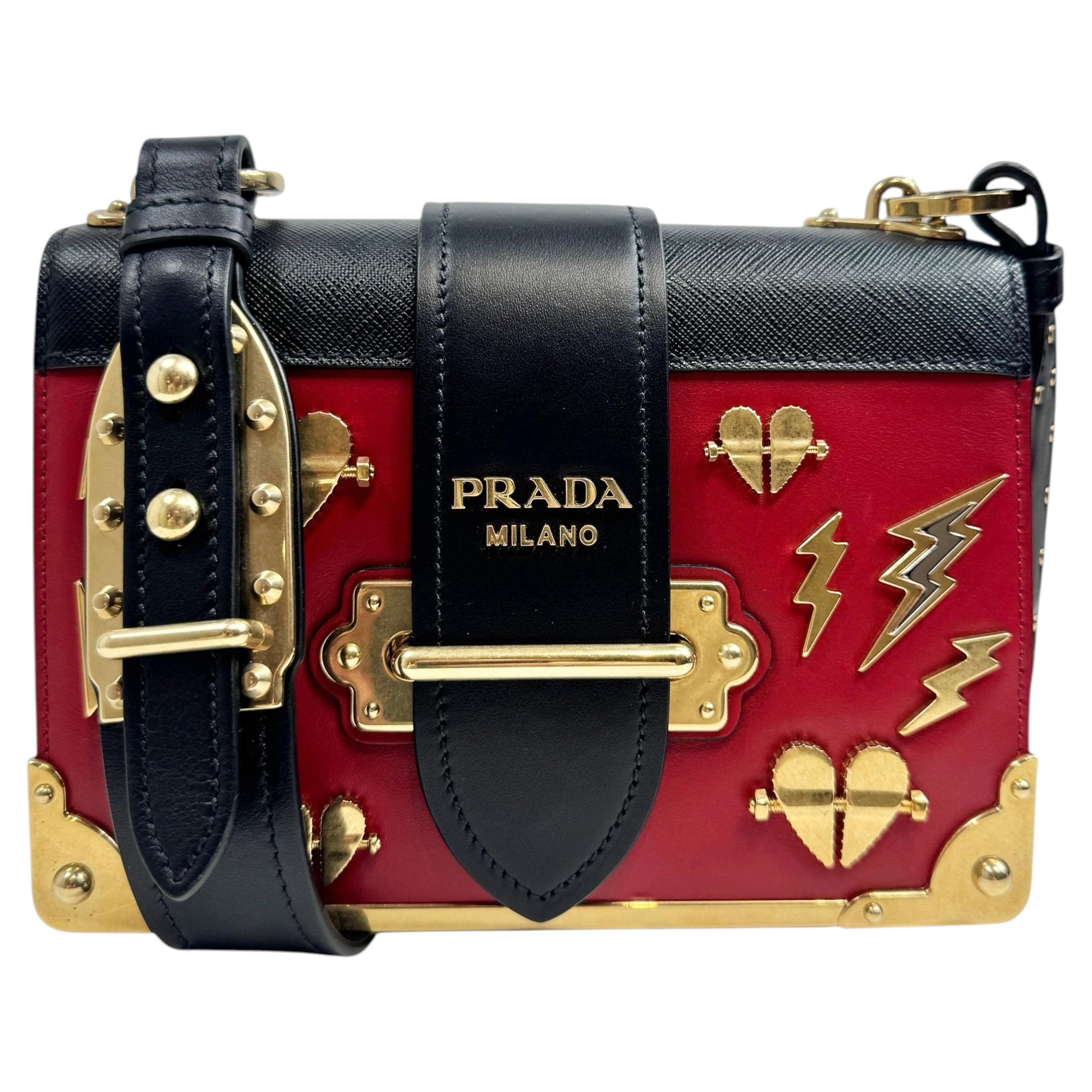 Prada Cahier bag calfskin red black charm
