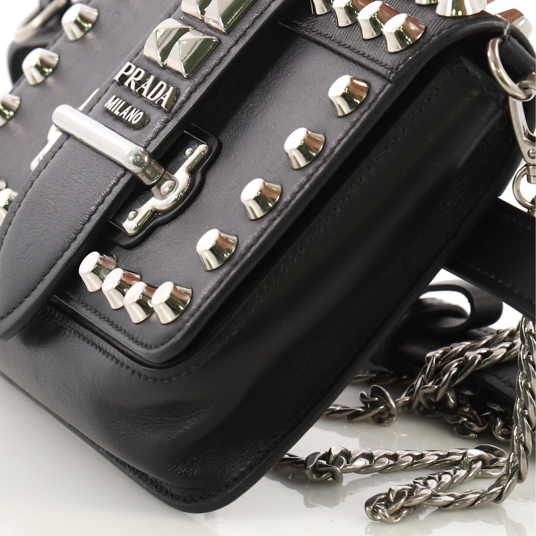 Black Prada Cahier Belt Bag Studded City Calf with Saffiano Leather Small