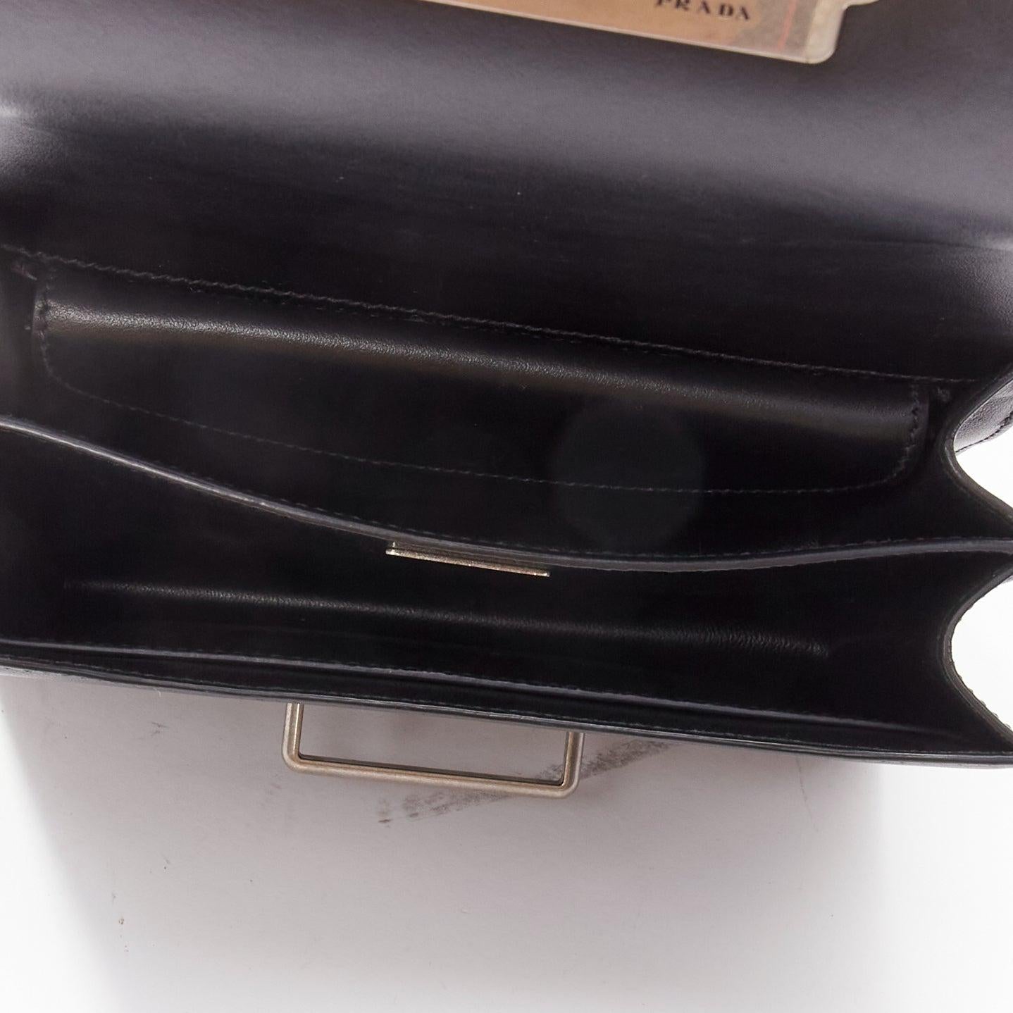 PRADA Cahier black saffiano leather silver logo baroque shoulder box bag 5