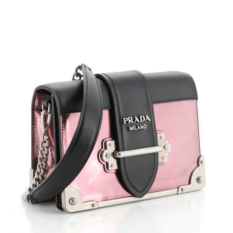 Prada Cahier Chain Crossbody Bag Patent and Saffiano Leather Small at