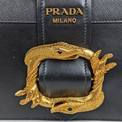 Prada Cahier City Saffiano Snake Animalier Black Leather Crossbody Bag