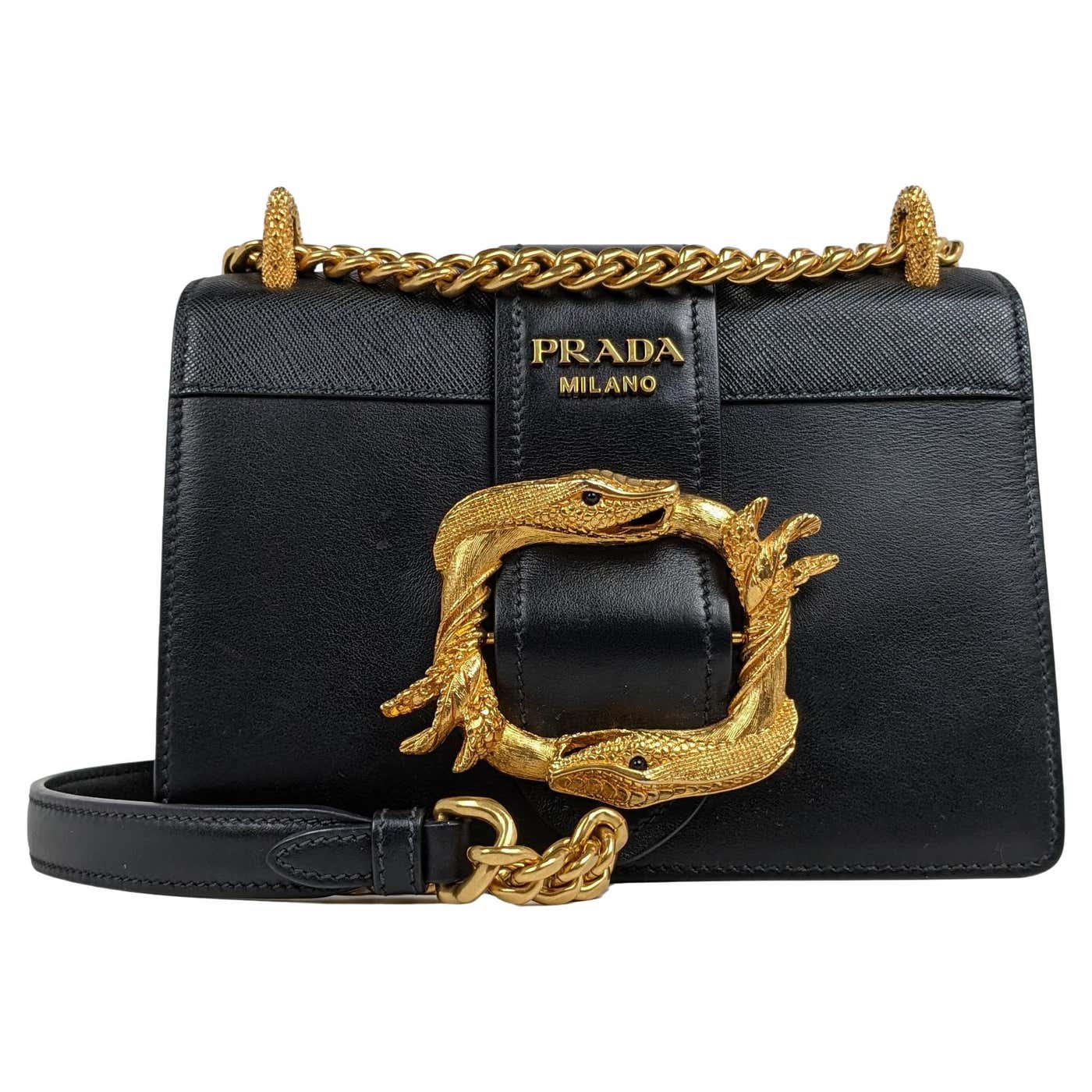 Prada Cahier City Saffiano Snake Animalier Black Leather Crossbody Bag ...