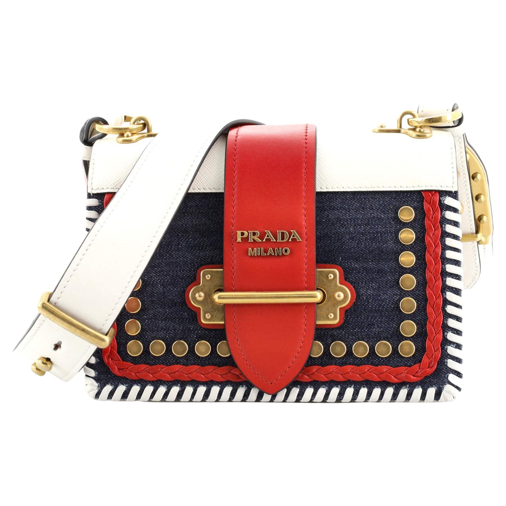 Prada Cahier Crossbody Bag Embellished Denim and Leather Small at 1stDibs