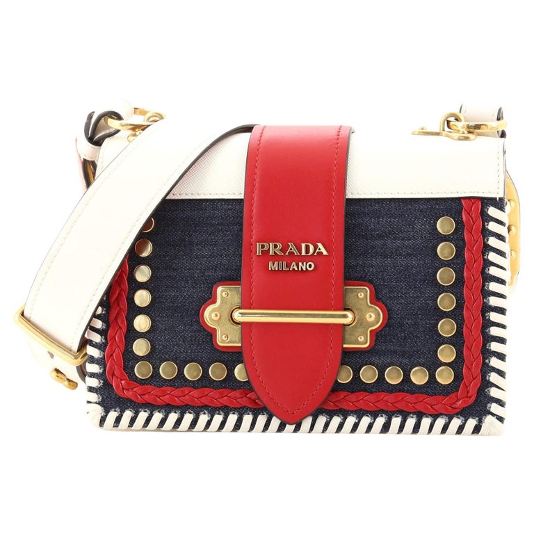 Prada Cahier Crossbody Bag Embellished Denim and Leather Small For Sale at  1stDibs