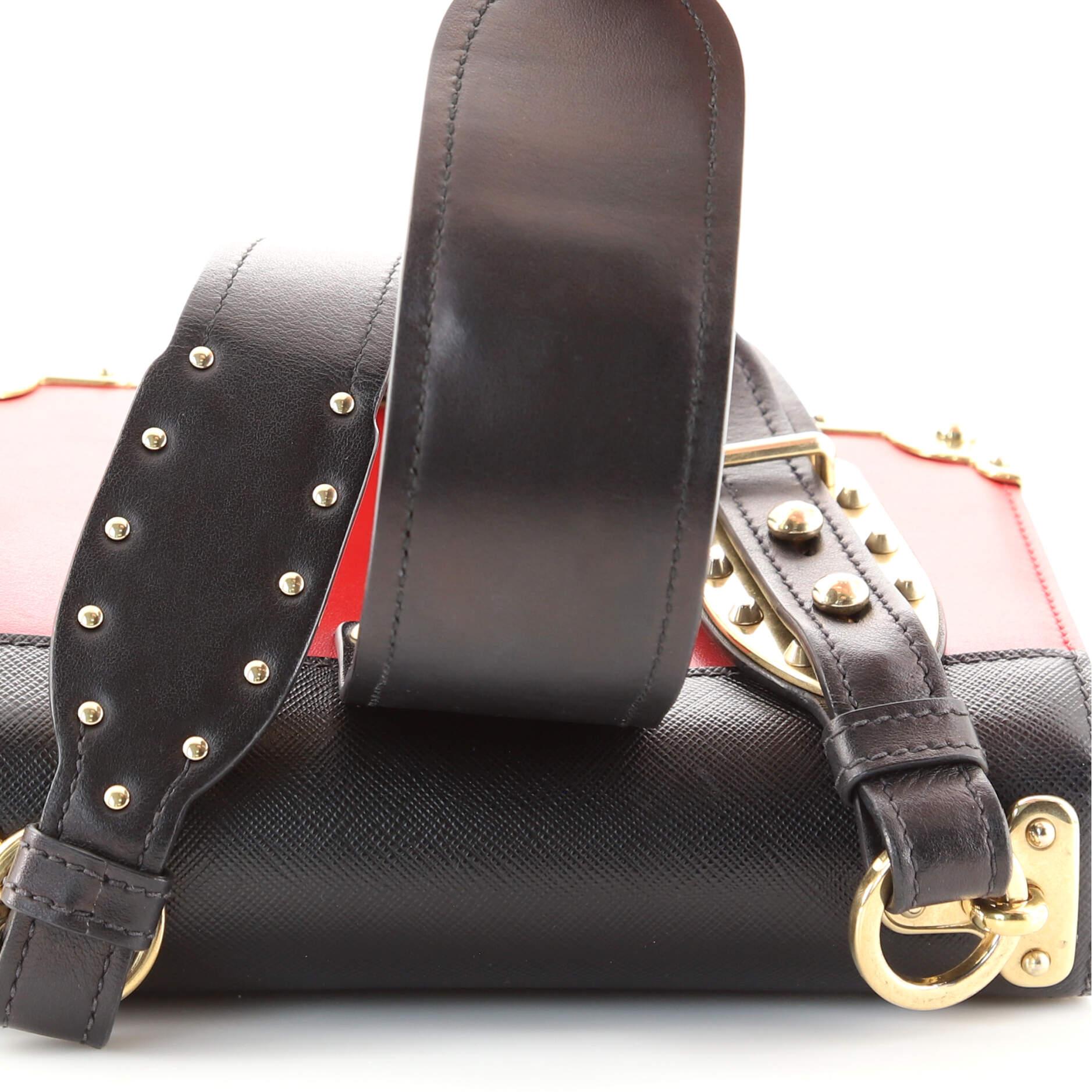 Black Prada Cahier Crossbody Bag Embellished Leather Small