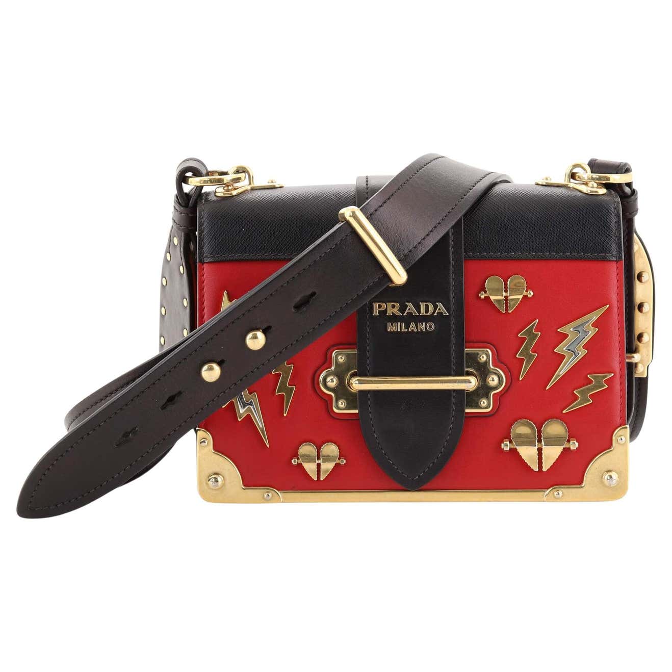Prada Cahier Crossbody Bag Embellished Leather Small For Sale at 1stDibs