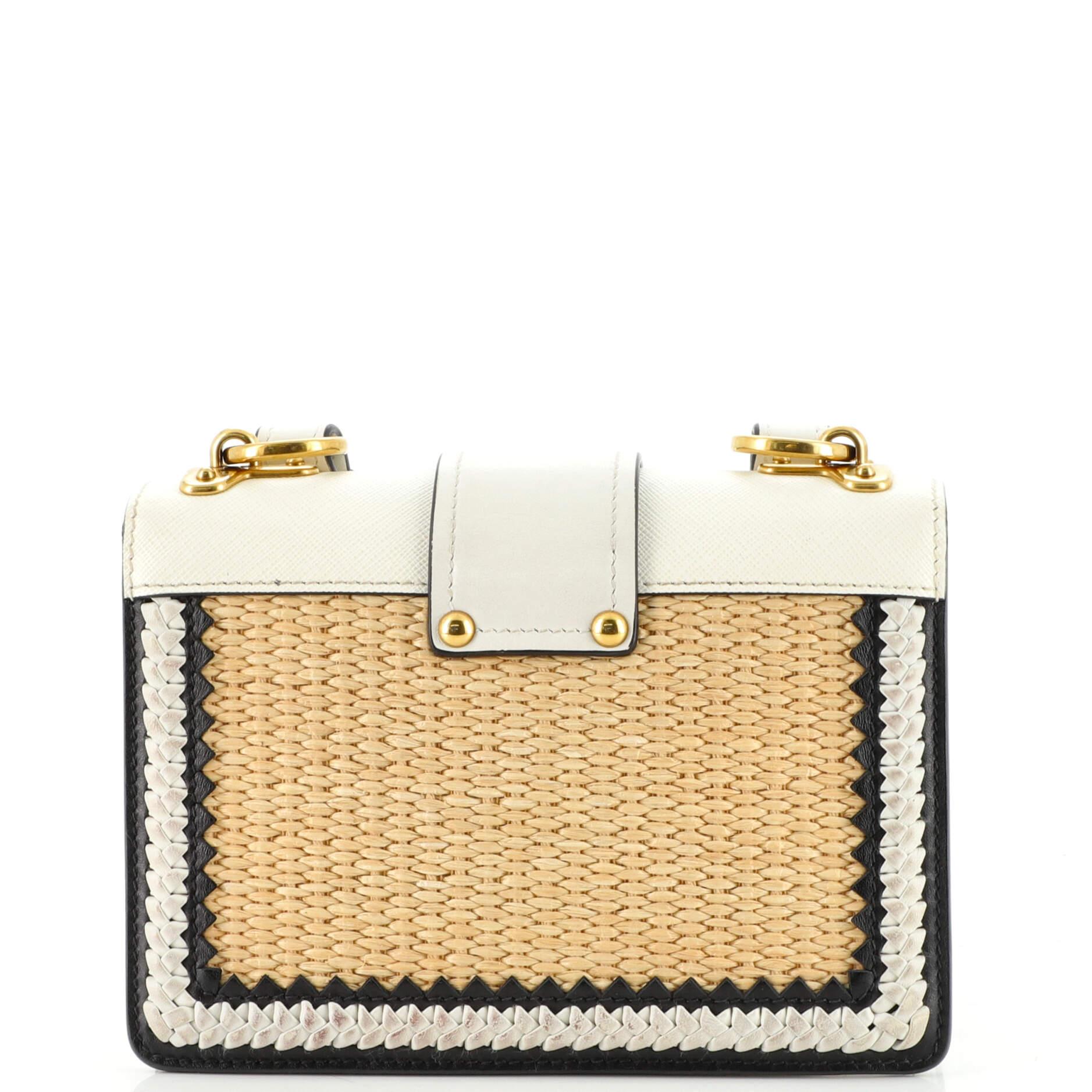 Prada Cahier Crossbody Bag Leather and Straw Small