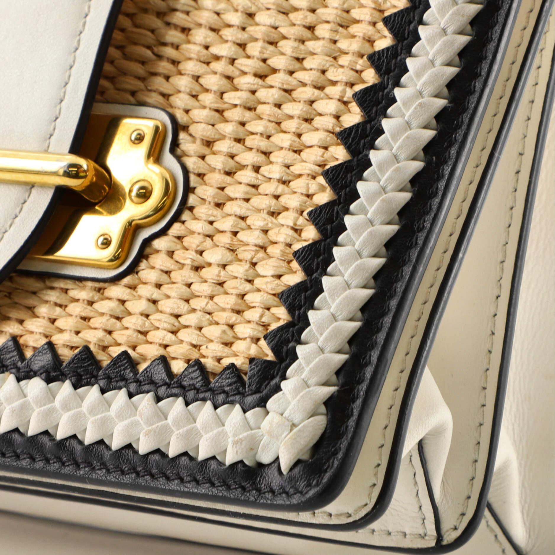 Beige Prada Cahier Crossbody Bag Leather and Straw Small