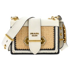 Prada Cahier Crossbody Bag Leather and Straw Small