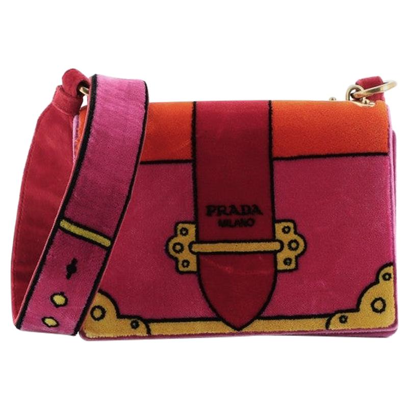 Prada Cahier Crossbody Bag Printed Velvet Small