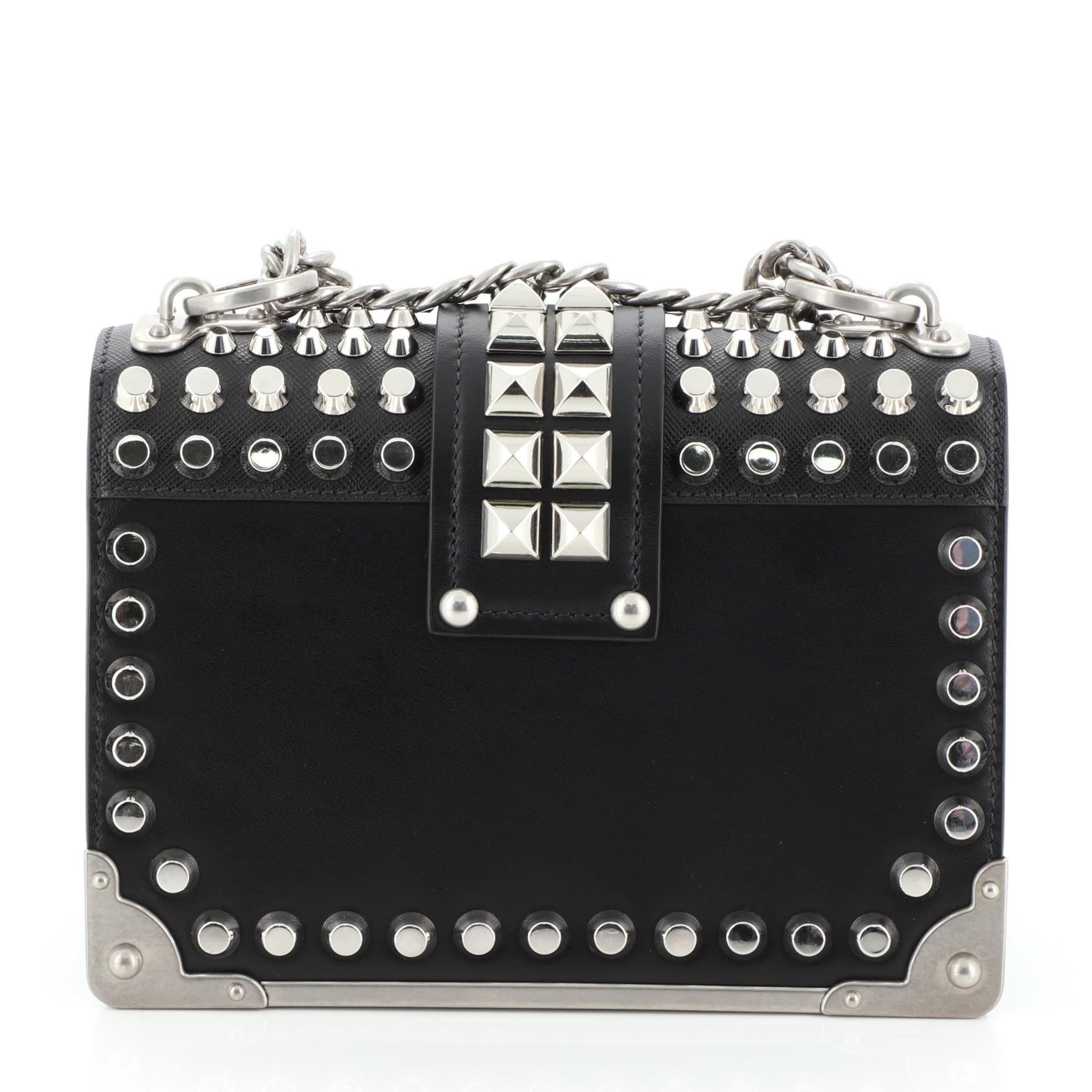 Prada Cahier Crossbody Bag Studded City Calf with Saffiano Leather Small In Good Condition In NY, NY