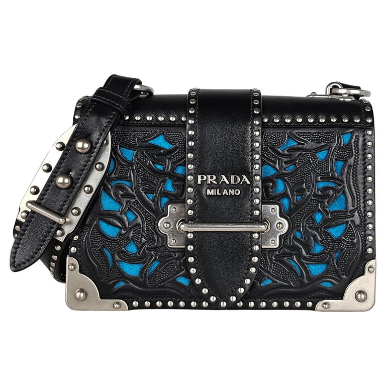 Prada Blue Leather Studded Elektra Crossbody Bag at 1stDibs