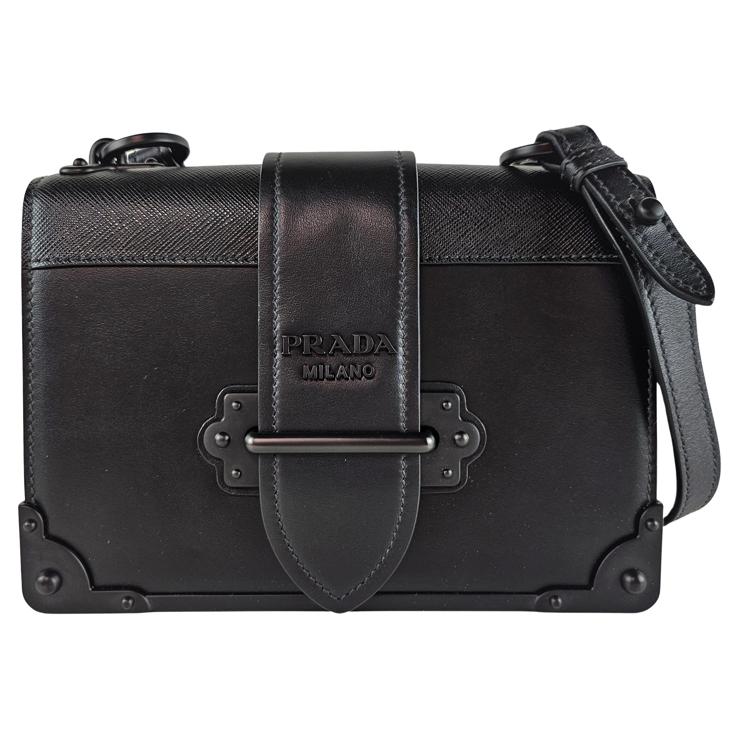 Prada Cahier Medium So Black Hardware Leather Crossbody Bag en vente