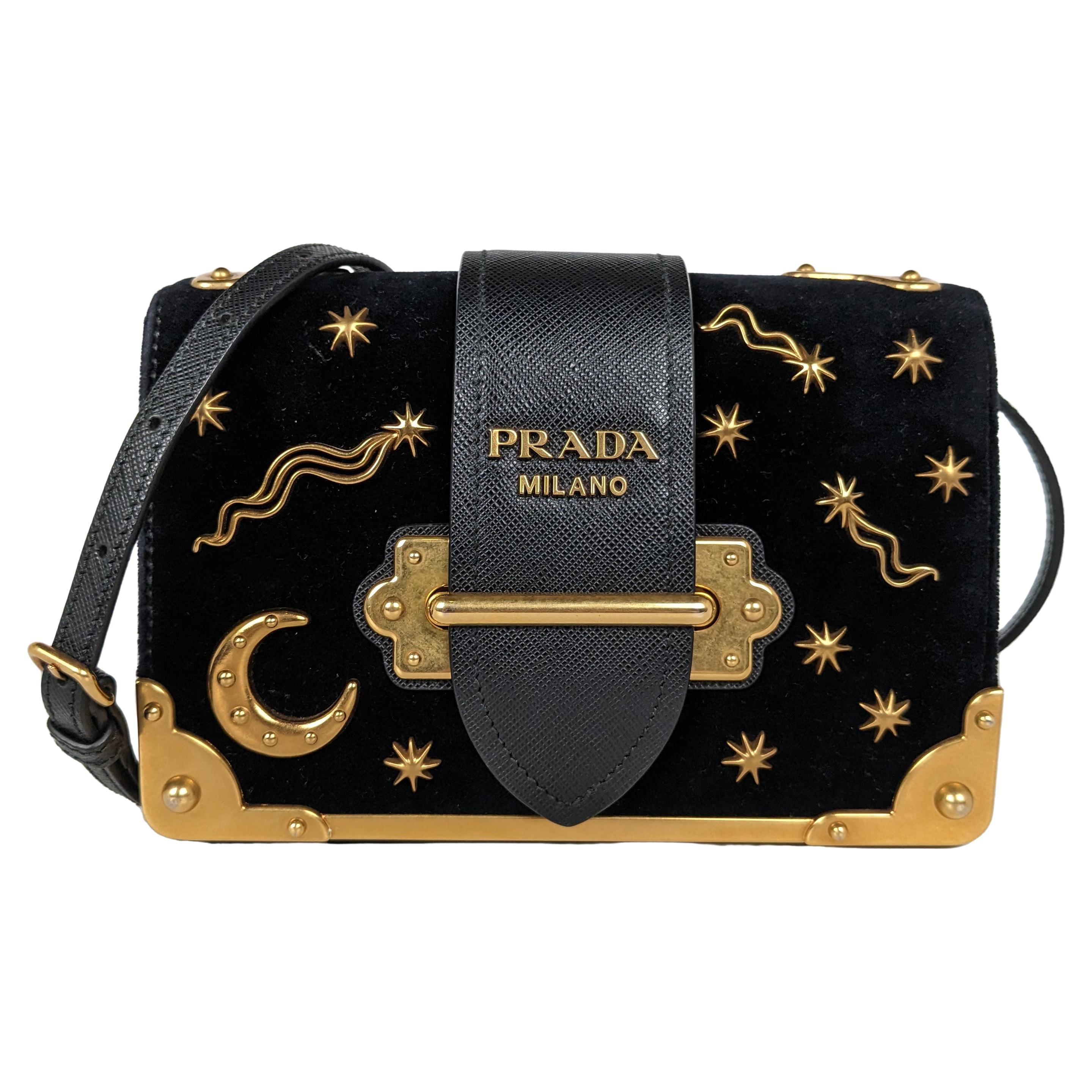 Prada Cahier Moon And Stars Celestial Astrology Black Velvet Crossbody Bag