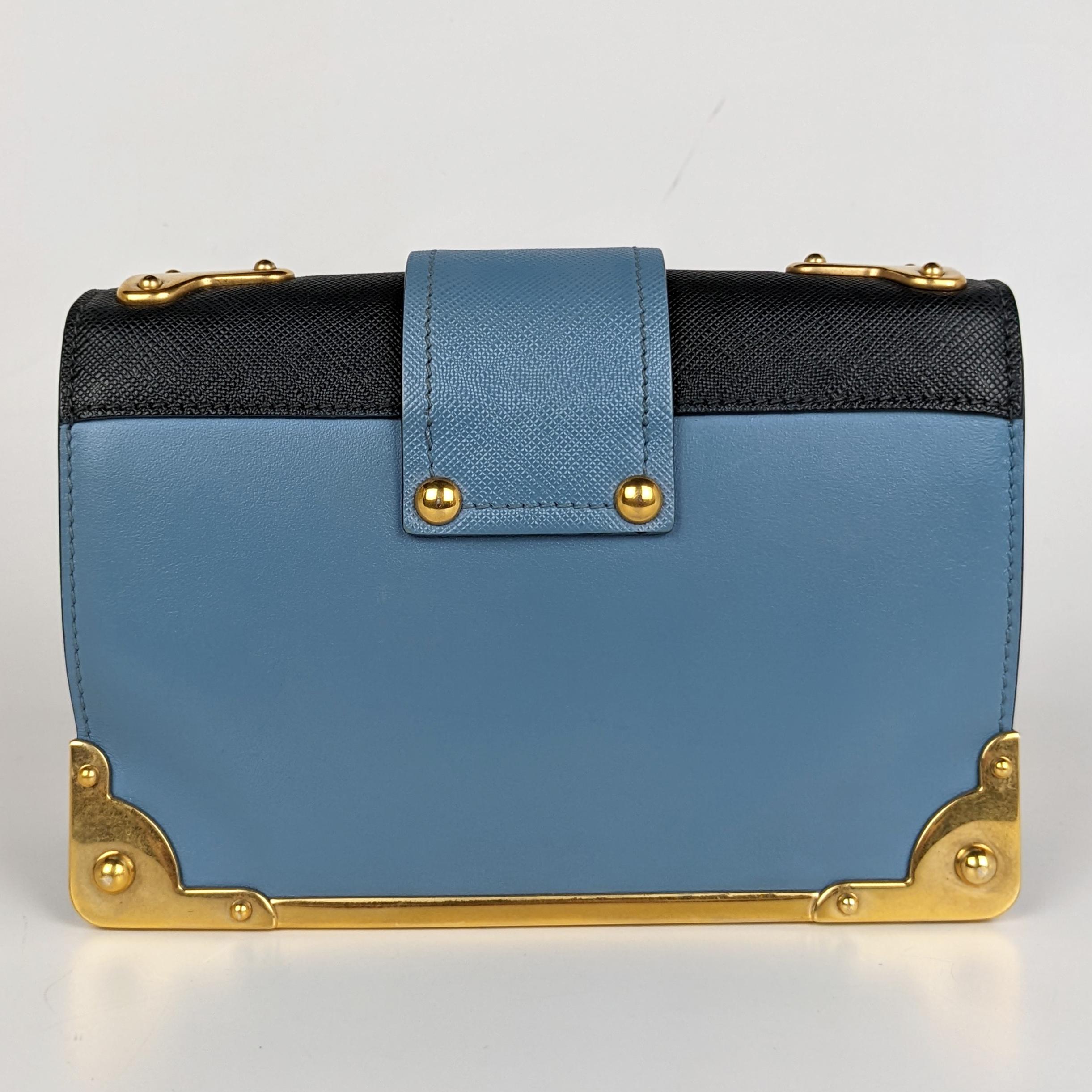Prada Cahier Moon And Stars Celestial Astrology Blue Leather Crossbody Bag In Good Condition In Denver, CO