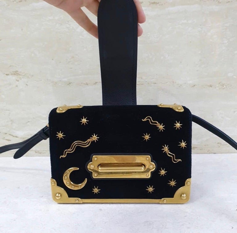 Prada Small Velvet Astrology Cahier Bag Black Leather ref.216381