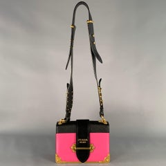 PRADA Cahier Pink Black Gold Leather Cross Body Mini Handbag