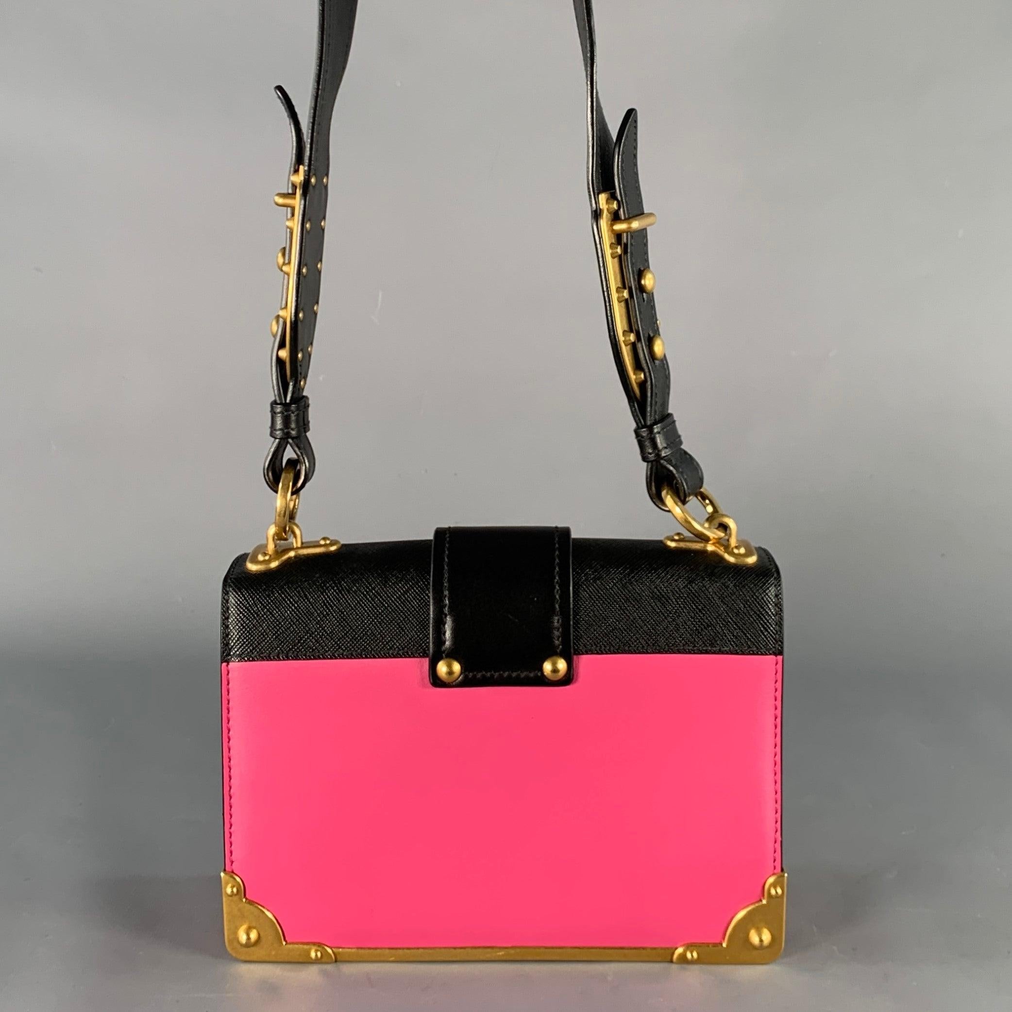 Men's PRADA Cahier Pink Black Gold Leather Cross Body Mini Handbag For Sale