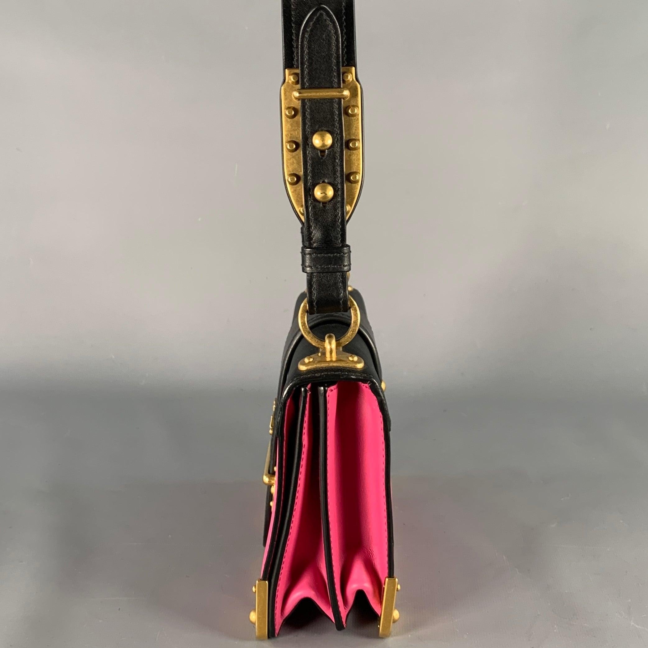 PRADA Cahier Pink Black Gold Leather Cross Body Mini Handbag For Sale 1