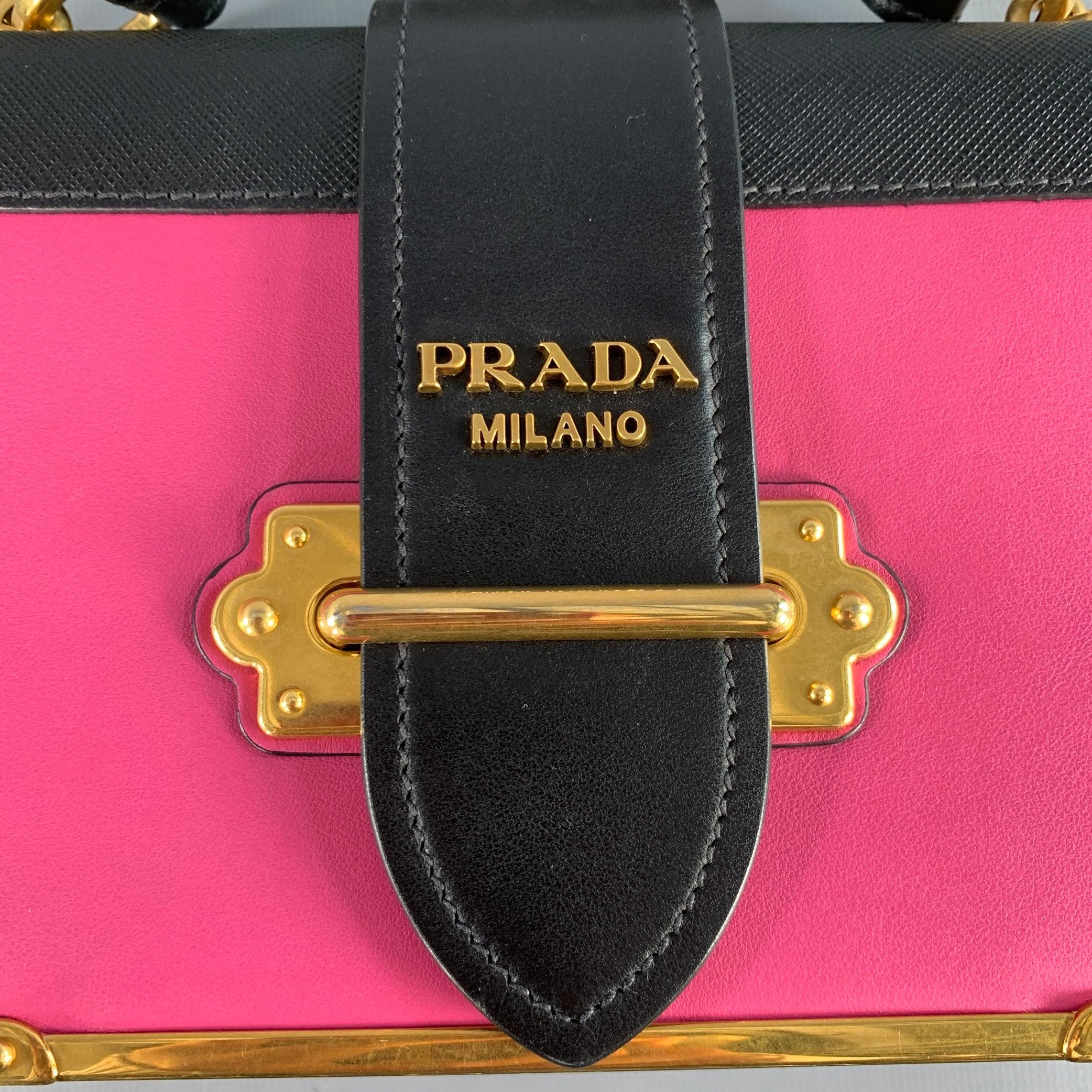 PRADA Cahier Pink Black Gold Leather Cross Body Mini Handbag For Sale 3
