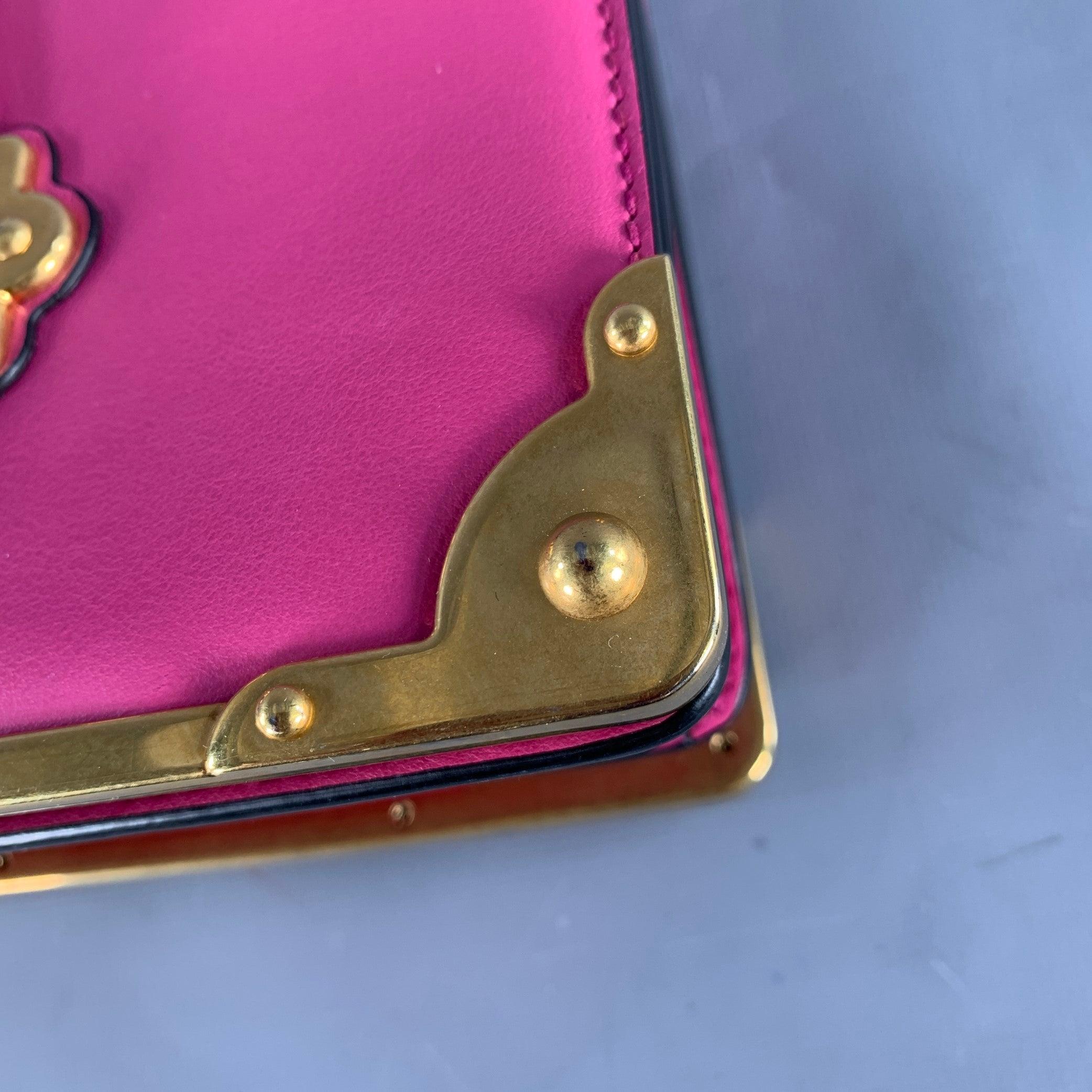 PRADA Cahier Pink Black Gold Leather Cross Body Mini Handbag For Sale 4