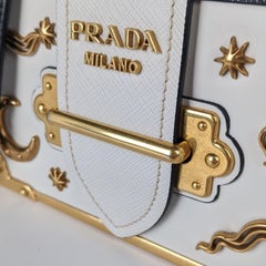 Prada Cahier Small Astrology Moon Star White Leather Crossbody Bag