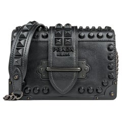 Prada Cahier Studded Small Black Leather Crossbody Bag