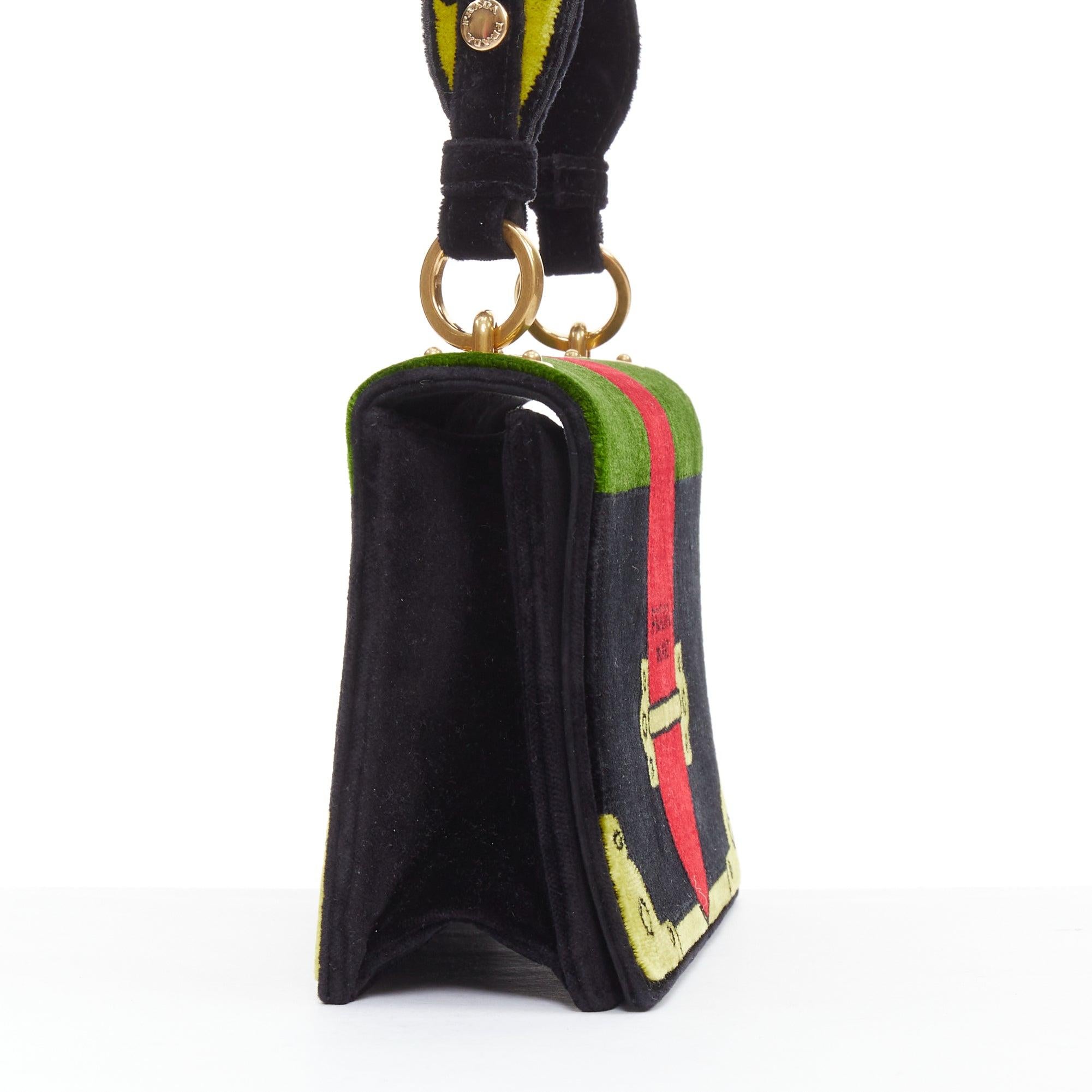 Black PRADA Cahier velvet tromp loeil print crossbody box bag For Sale