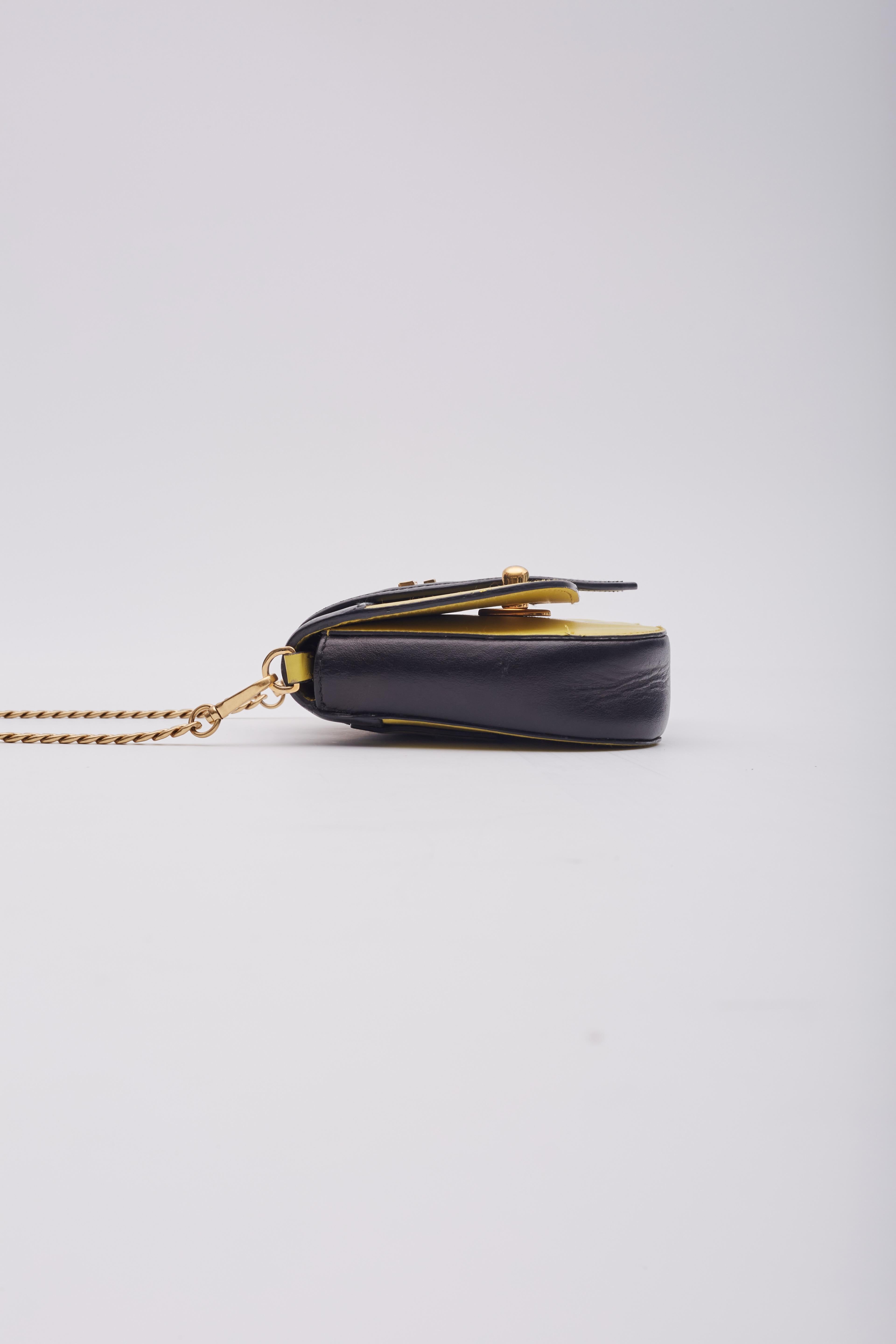 Prada Calfskin Leather Yellow Black Chain Sidonie Shoulder Bag For Sale 1