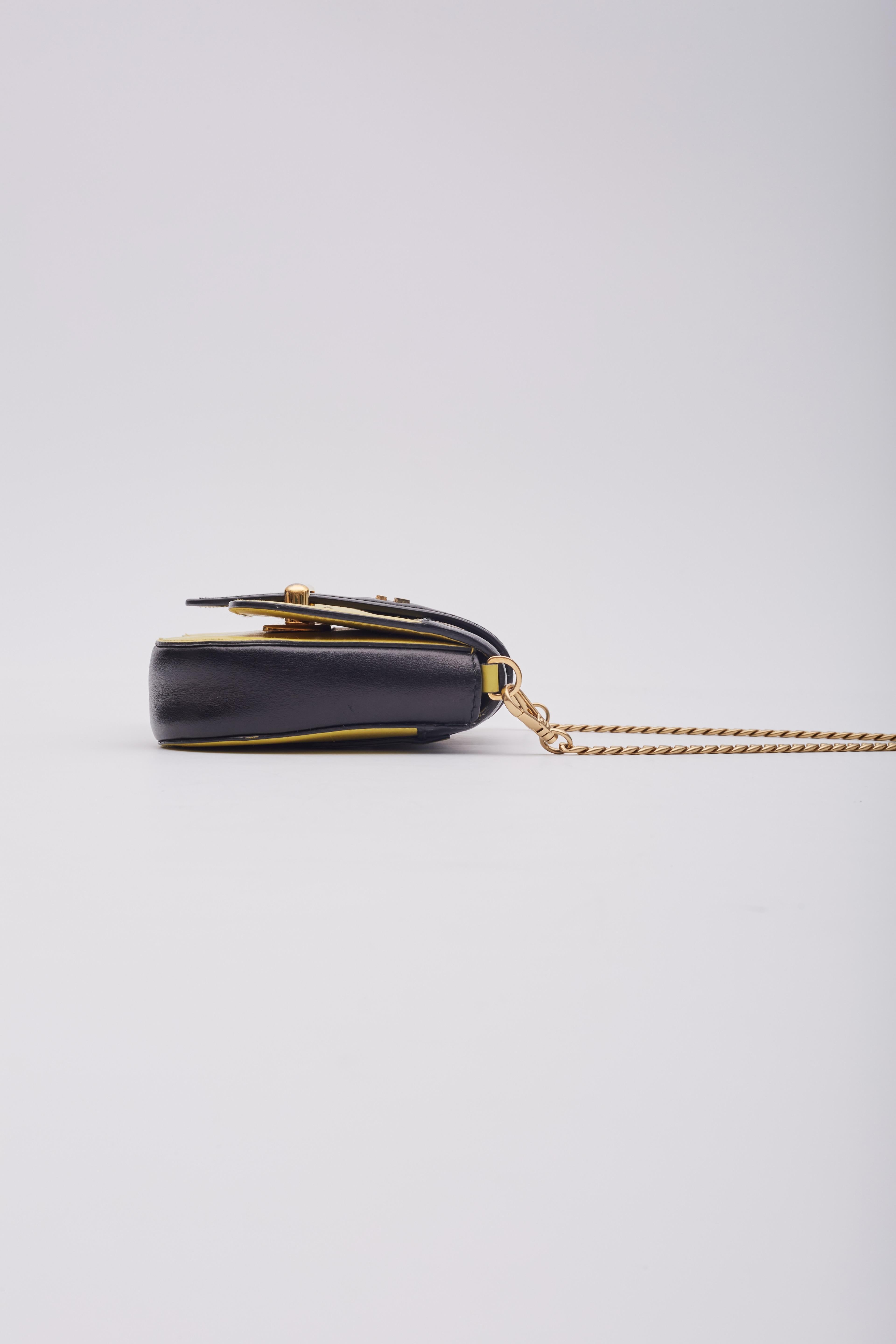 Prada Calfskin Leather Yellow Black Chain Sidonie Shoulder Bag For Sale 2