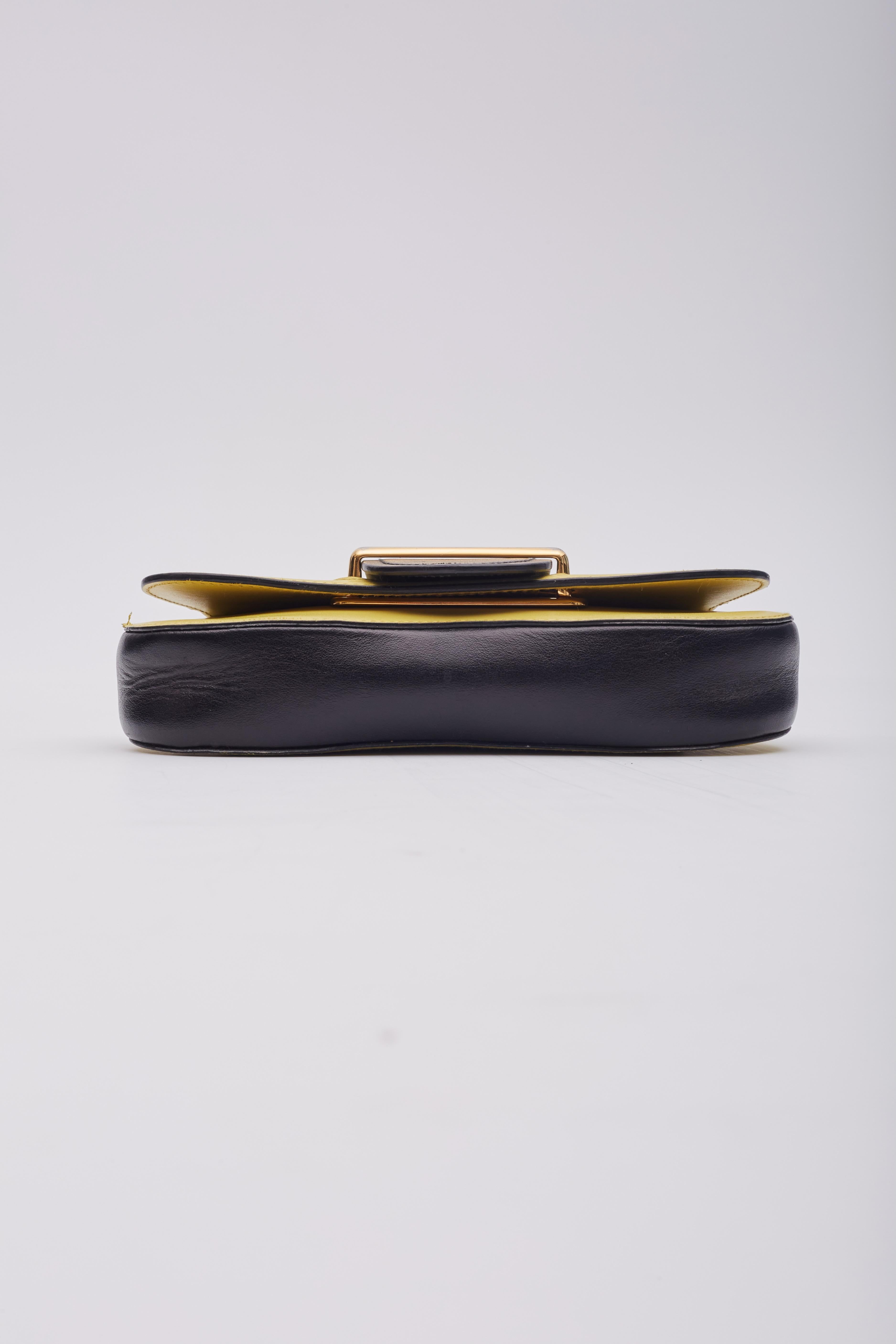 Prada Calfskin Leather Yellow Black Chain Sidonie Shoulder Bag For Sale 3