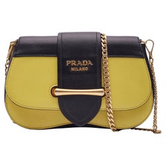 Used Prada Calfskin Leather Yellow Black Chain Sidonie Shoulder Bag