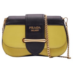 Prada Calfskin Leather Yellow Black Chain Sidonie Shoulder Bag